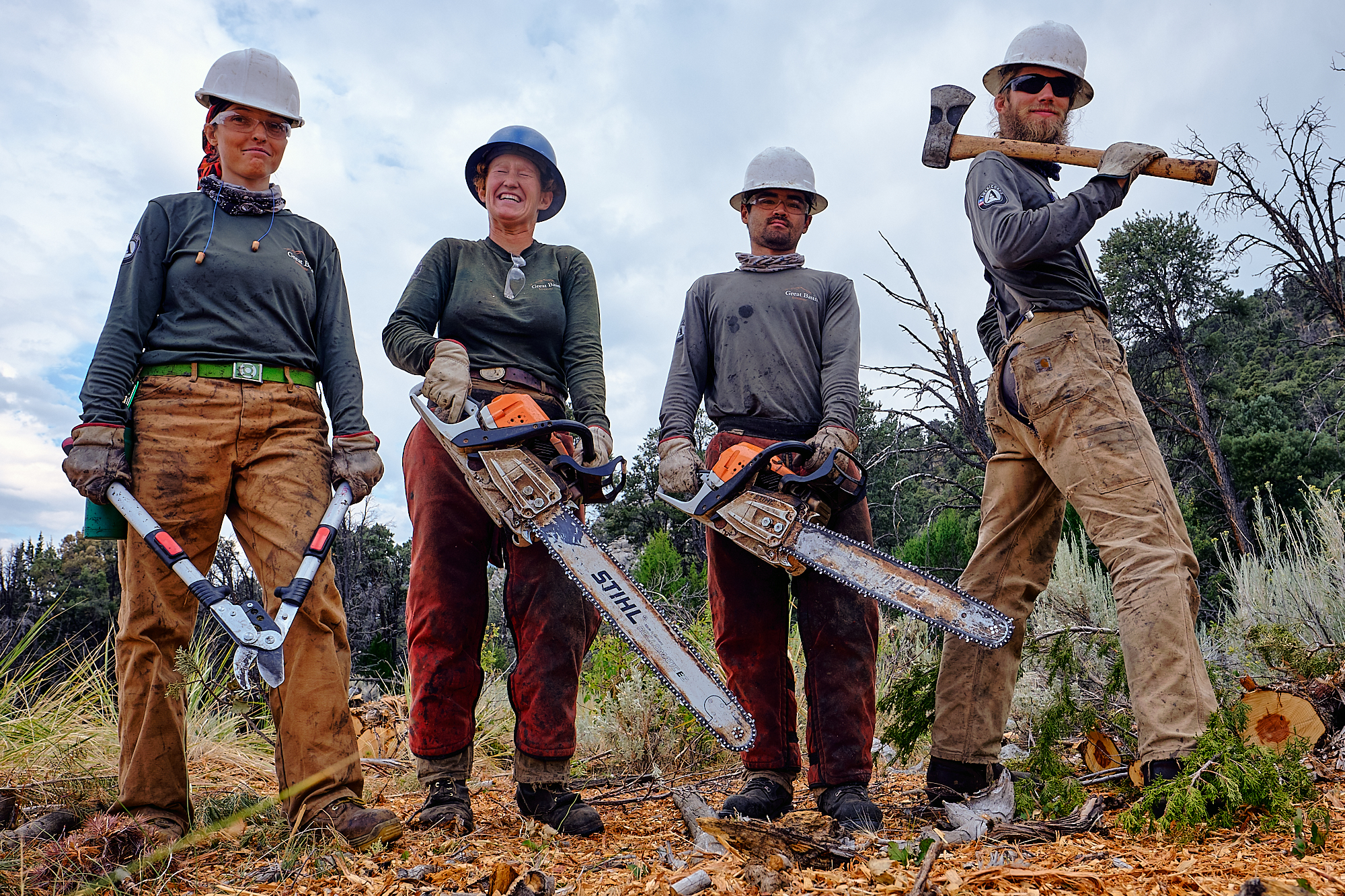 Obligatory chainsaw crew photo. From left to right: Danielle, Crew Lead Mari, Alex and myself. | Great Basin National Park 8/14/18