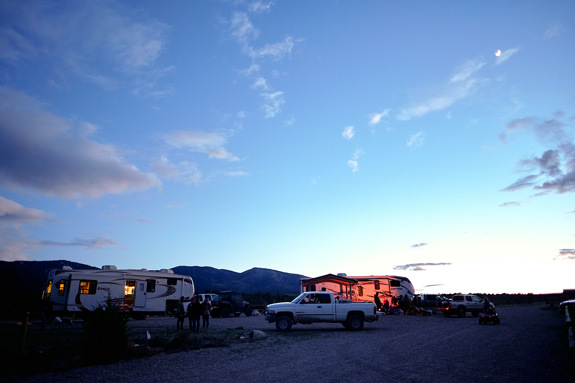  Some locals were having a birthday weekend four wheeler party, and they all rumbled back in around dark. I was the only one there not with their group, and while I was cleaning up from dinner one of them came over and drunkenly shouted "Come have be