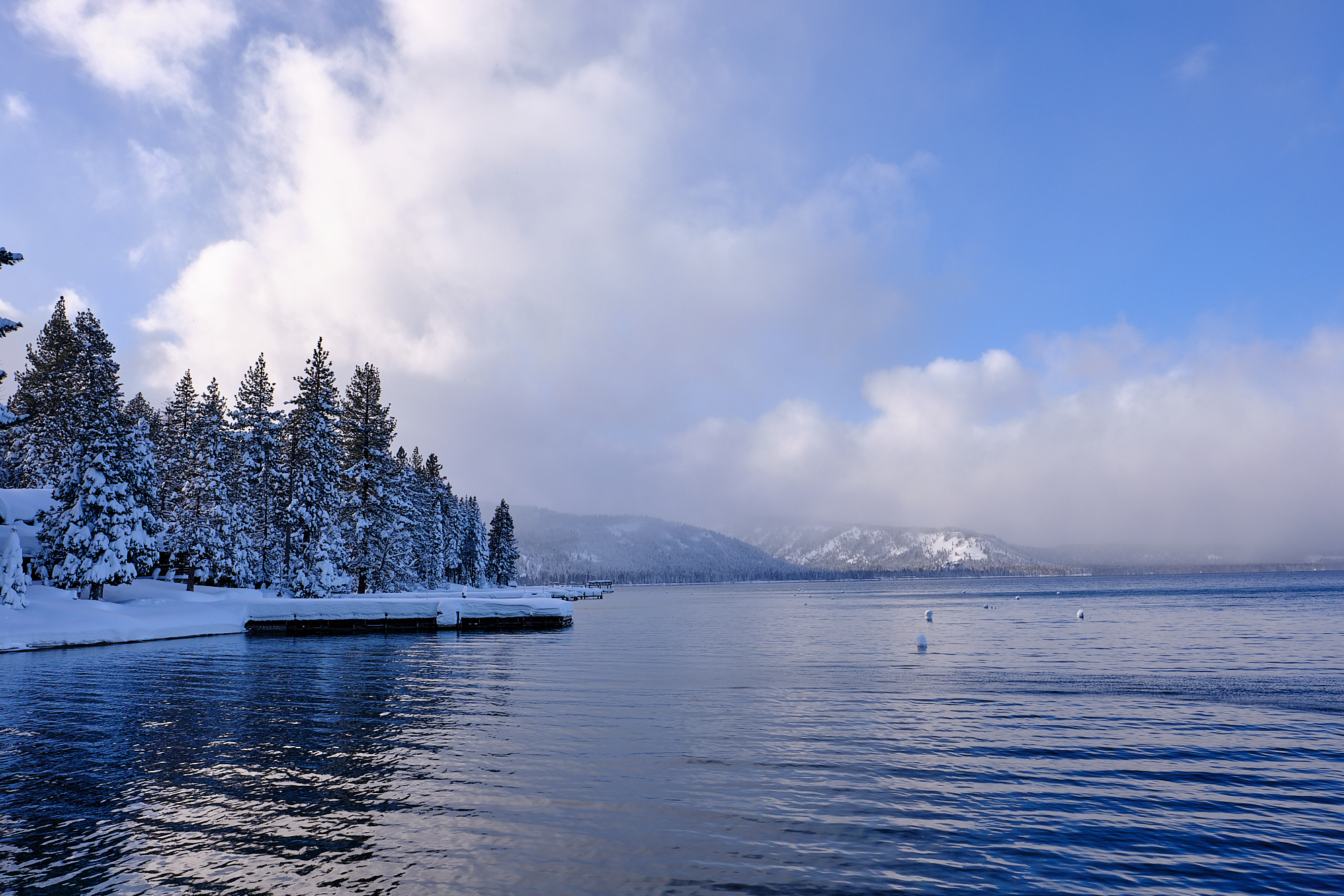  After several days of intense storms, the lake finally came back into view. Lake Tahoe is the largest and highest alpine lake in North America, and the second deepest at 1,645 feet. | Tahoma, CA 2/10/19 