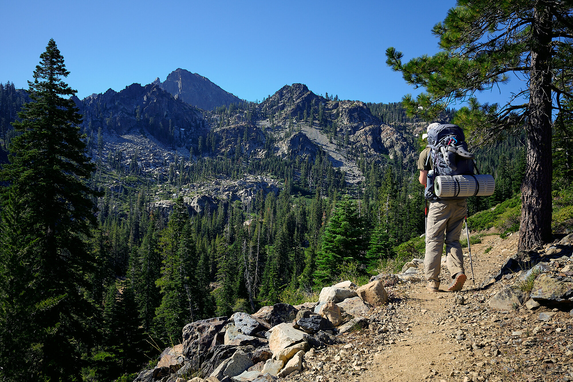  My brother Gabriel and my Dad came out to hike the Northern Sierra for a week. Here Gabriel descends from the Sierra Buttes. | 7/29/19 Mile 1,205.6 7,400' 