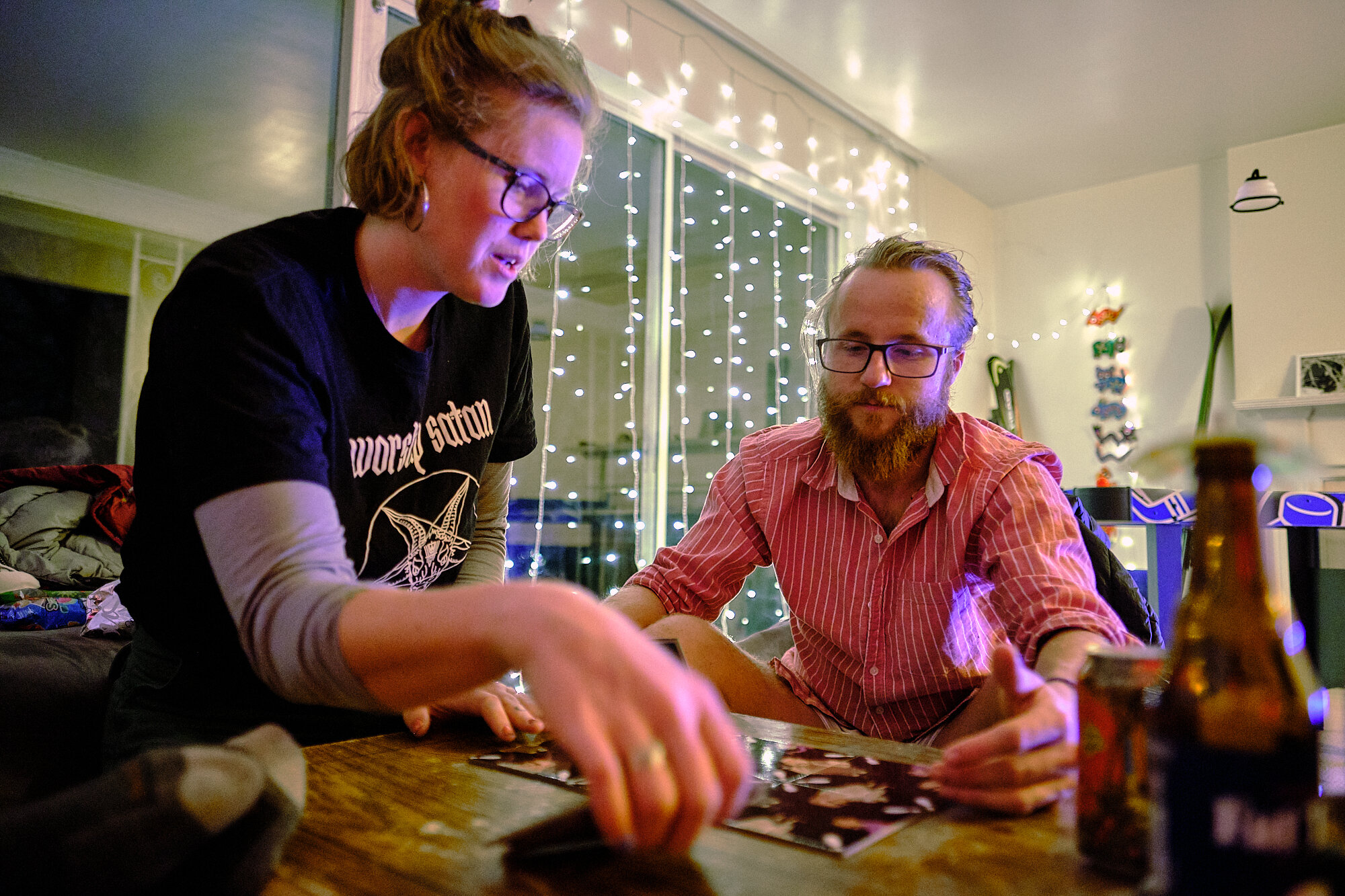  Bullfrog (Quinn, PCT friend) and Lebowski collaborate on a puzzle given to Lebowski for Christmas. Coincidentally, it is a Big Lebowski themed puzzle. | Holladay, UT 12/25/19 