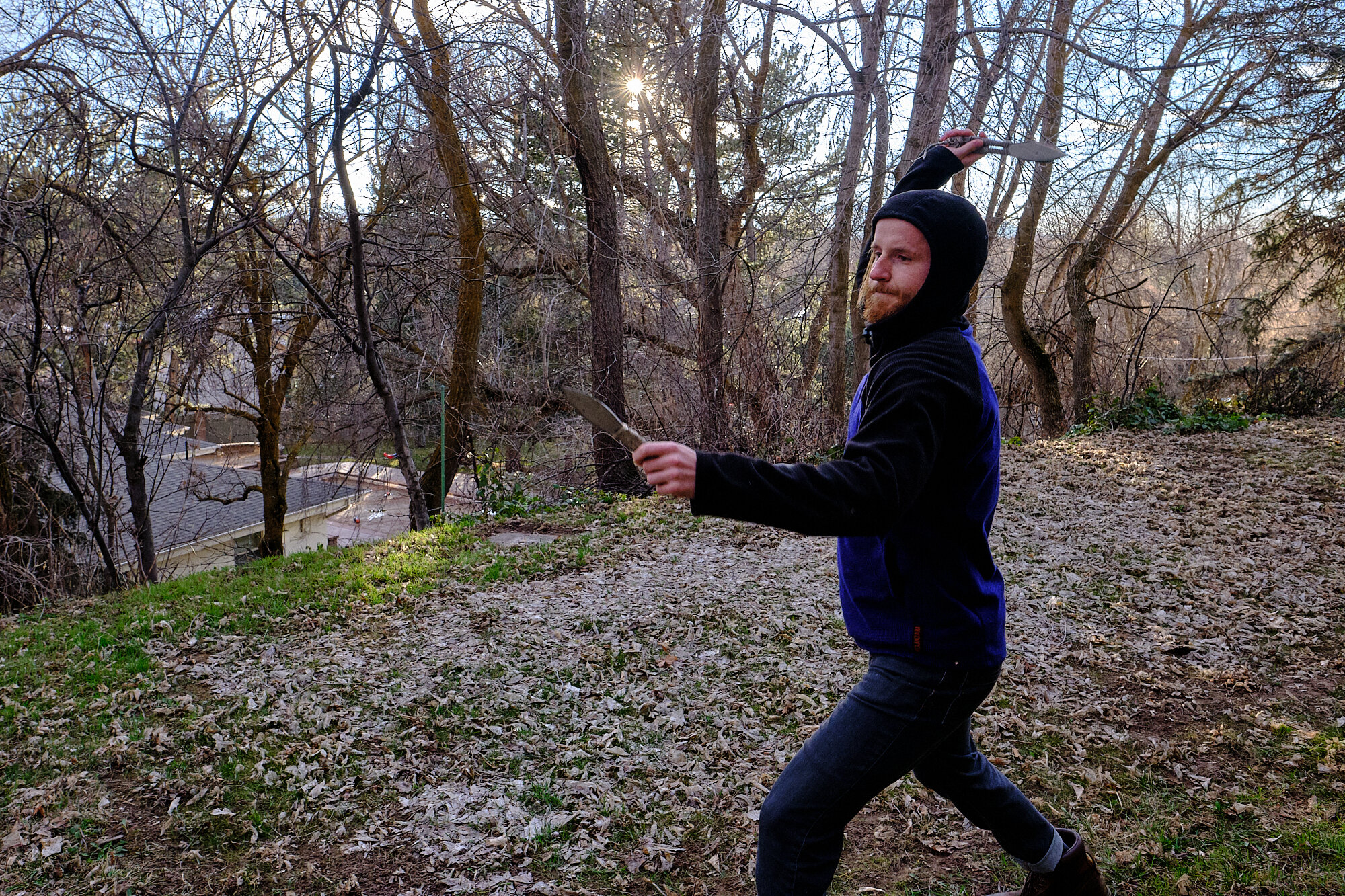  Lebowski tries his hand at throwing knives that were given to me by a Native American competitive knife thrower. | Holladay, UT 3/14/20 