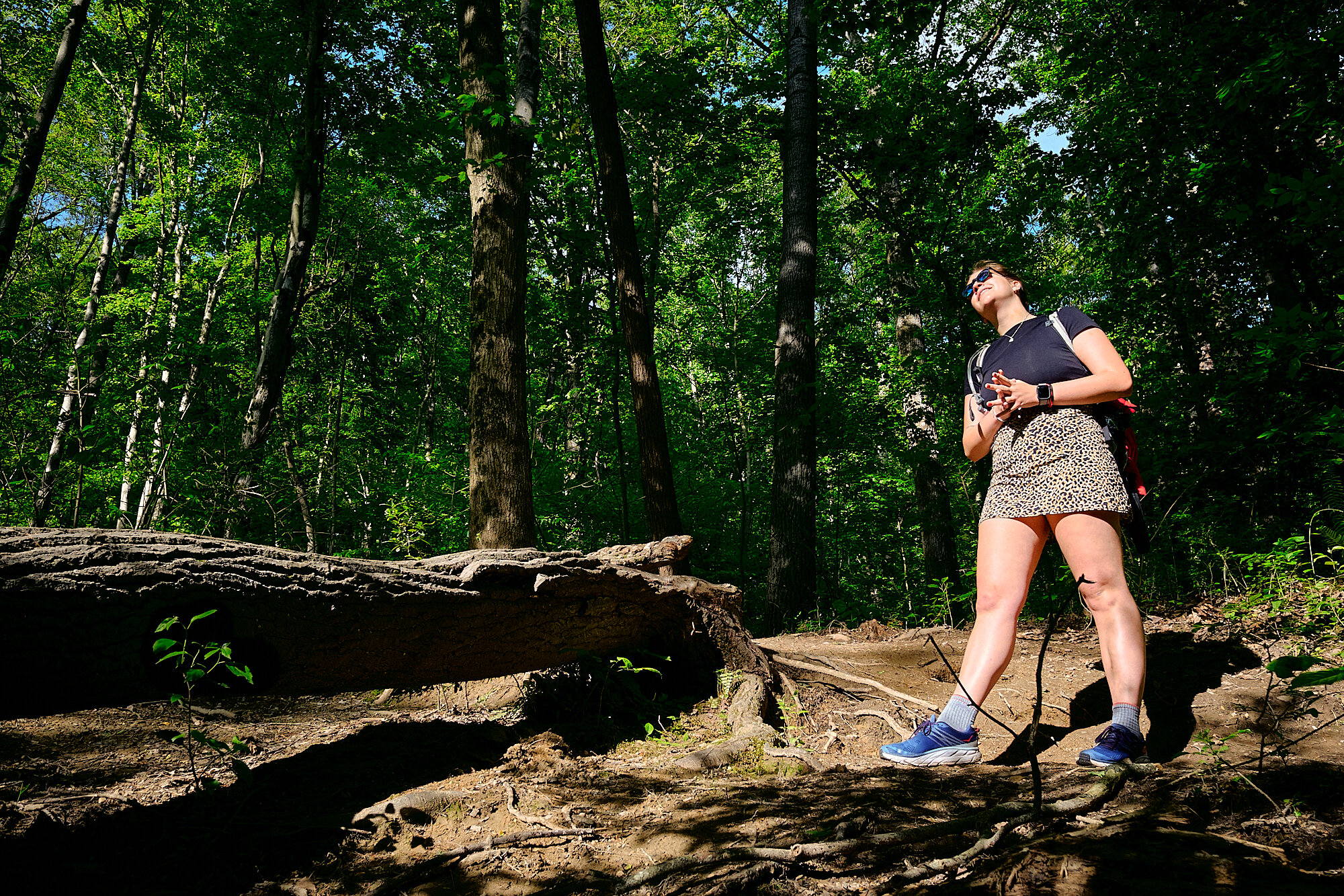  On the way to the backcountry campsite in Sells Park, Hannah pauses to enjoy the sounds and smells of spring. | 5/16/20 Athens, OH 