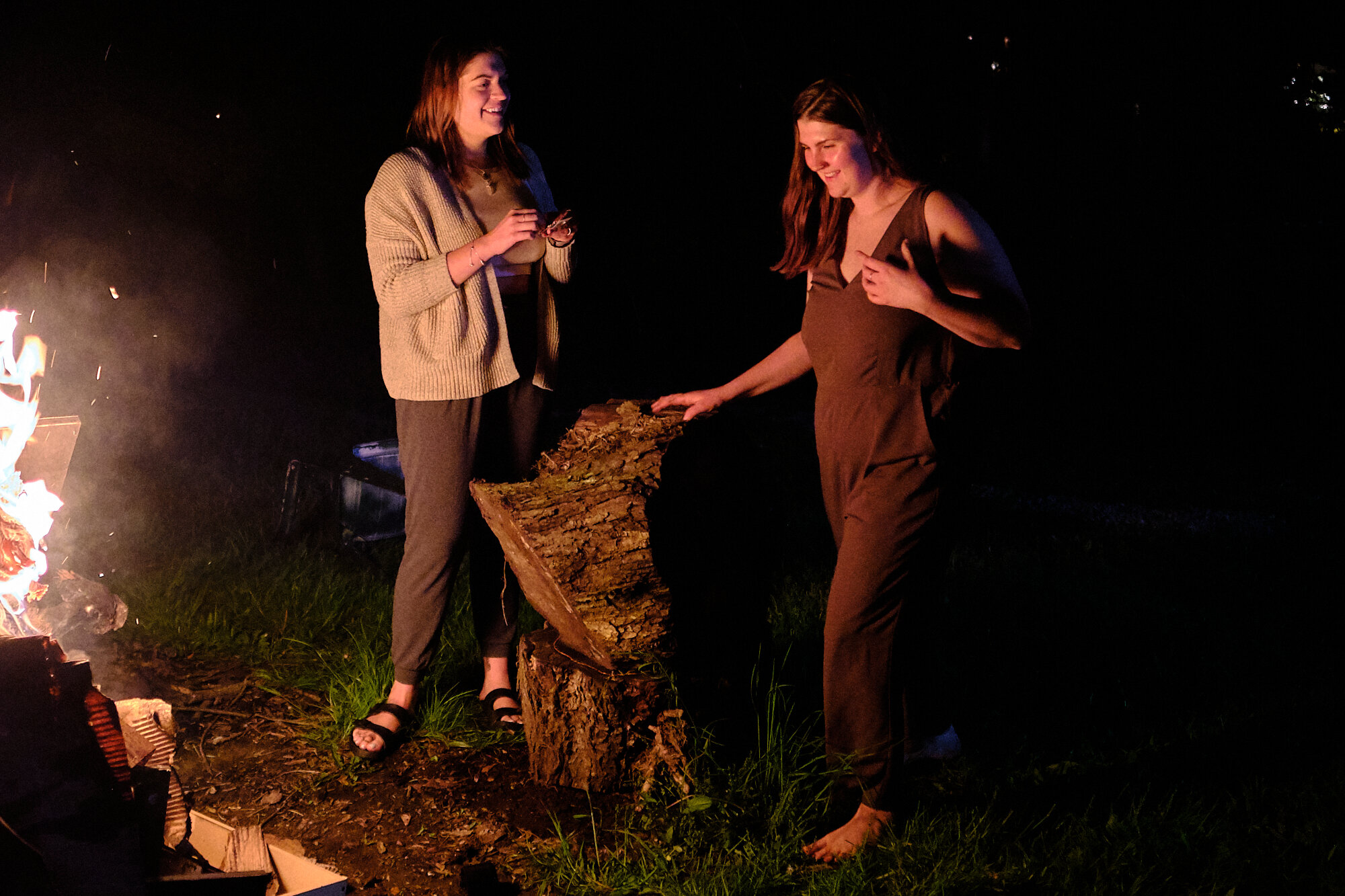  Hannah and Mel, giddy after having created a truly marvelous fire. | 5/14/20 Athens, OH 
