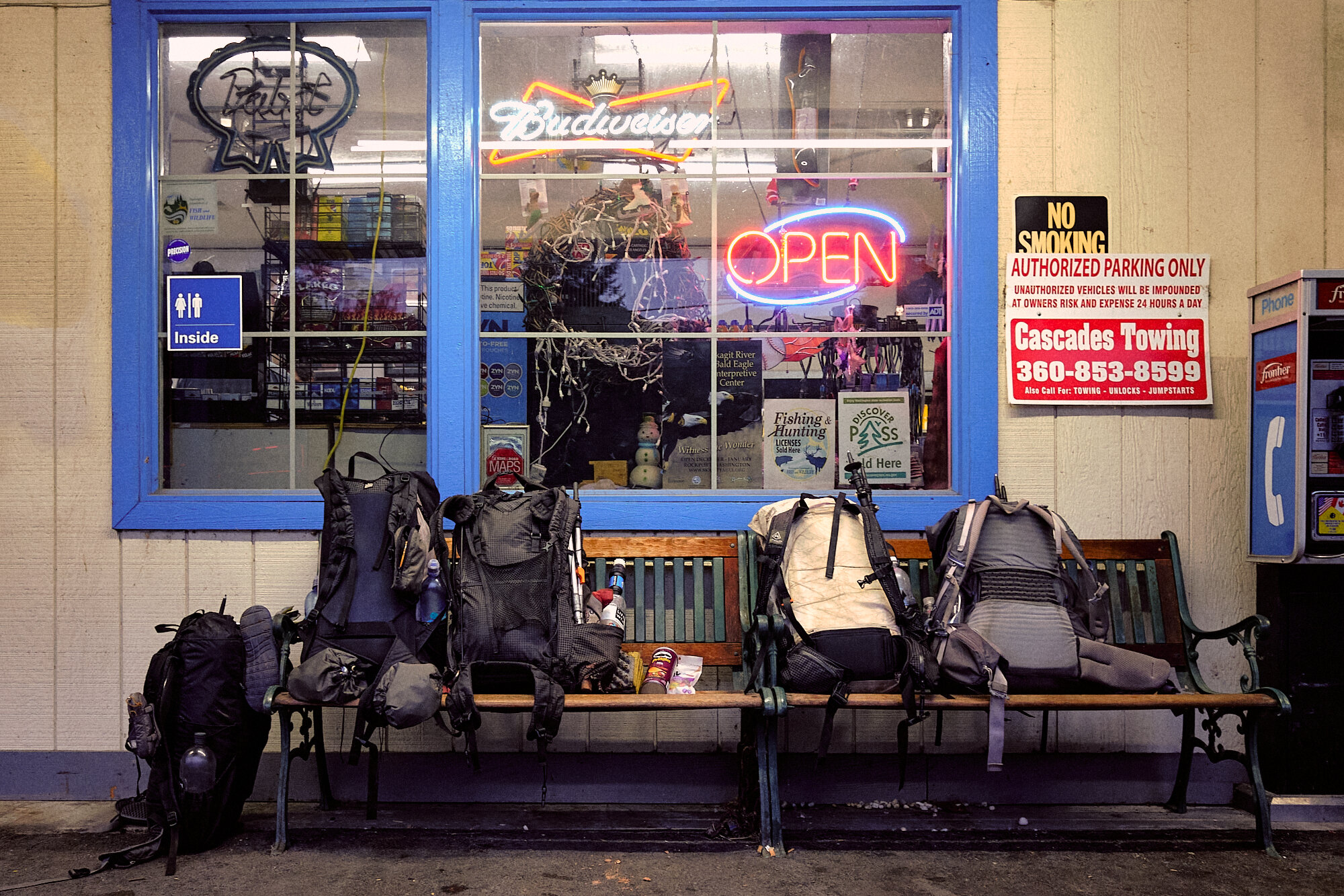  Hikers raid the Marblemount gas station in the rain. | 8/6/21 Mile 746.4 1,698' Marblemount, Washington 