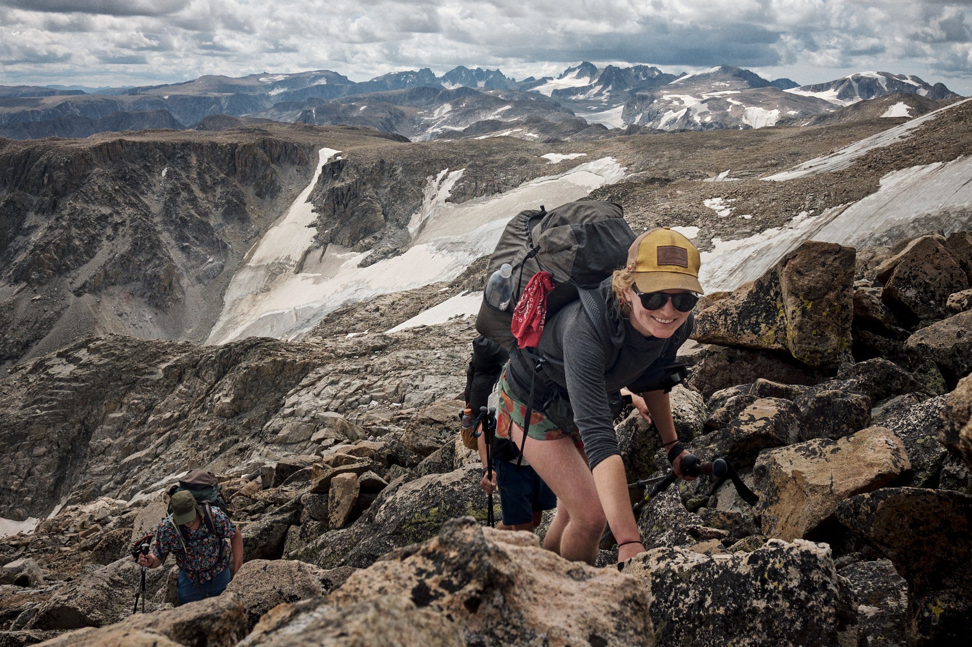  Noisy and Dale make their way up Downs Mountain, the northernmost 13'er in the Winds and the highest point on the Wind River High Route.  | Wind River High Route, WY 8/12/22 Day 52 