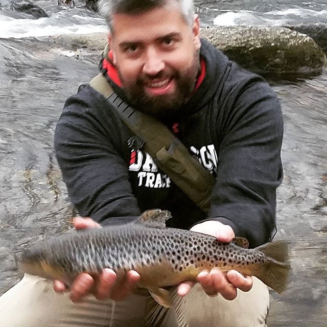 Hey camerawoman, next time lets focus on the big brown trout instead of my ugly mug! Ha. Great times at Stone Mountain! #Flyfishing #browntrout #hikingadventures #fishingadventures #outside #catchandrelease #lovetheoutdoors #forgettheforecast #flyfishnc