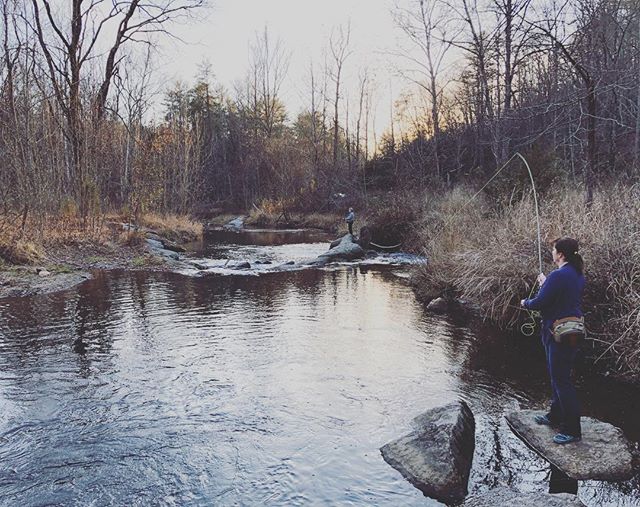 #Davidson fly fishing class on Sunday at Stone Mountain. Tammy and Debbie looking like naturals out on the river! #flyfishing #education #nature #trout #landscape #outdoors #northcarolina