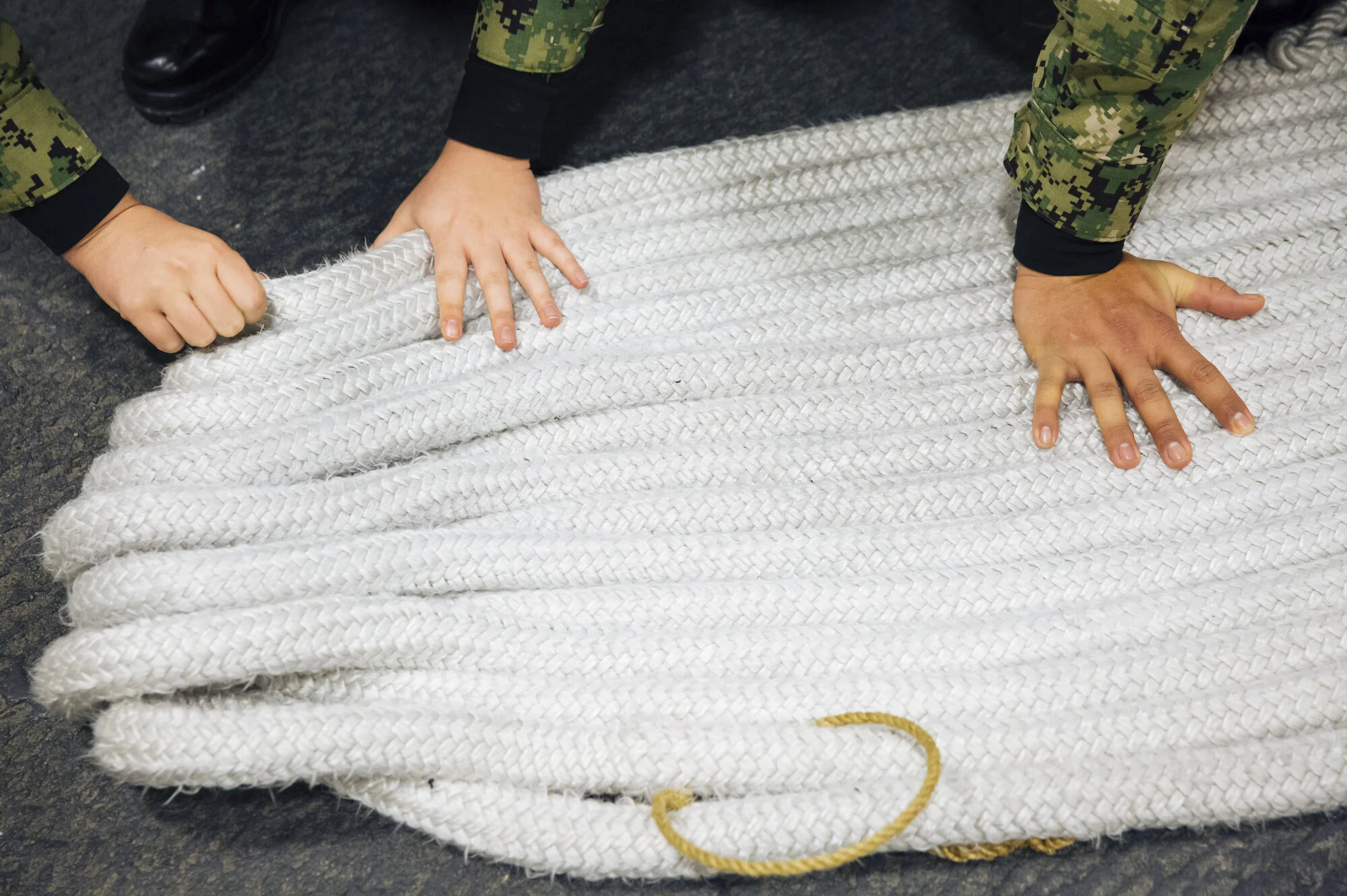  A rope during Marlinspike at Naval Station Great Lakes on Friday Feb. 14, 2020 in North Chicago, Ill. Before boarding Marlinspike, recruits take the line handling lab to learn about proper knot tying. CREDIT: Taylor Glascock for The Wall Street Jour