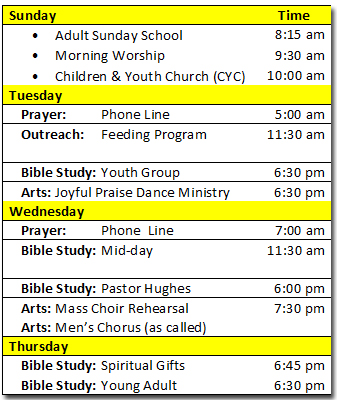 presentation church schedule