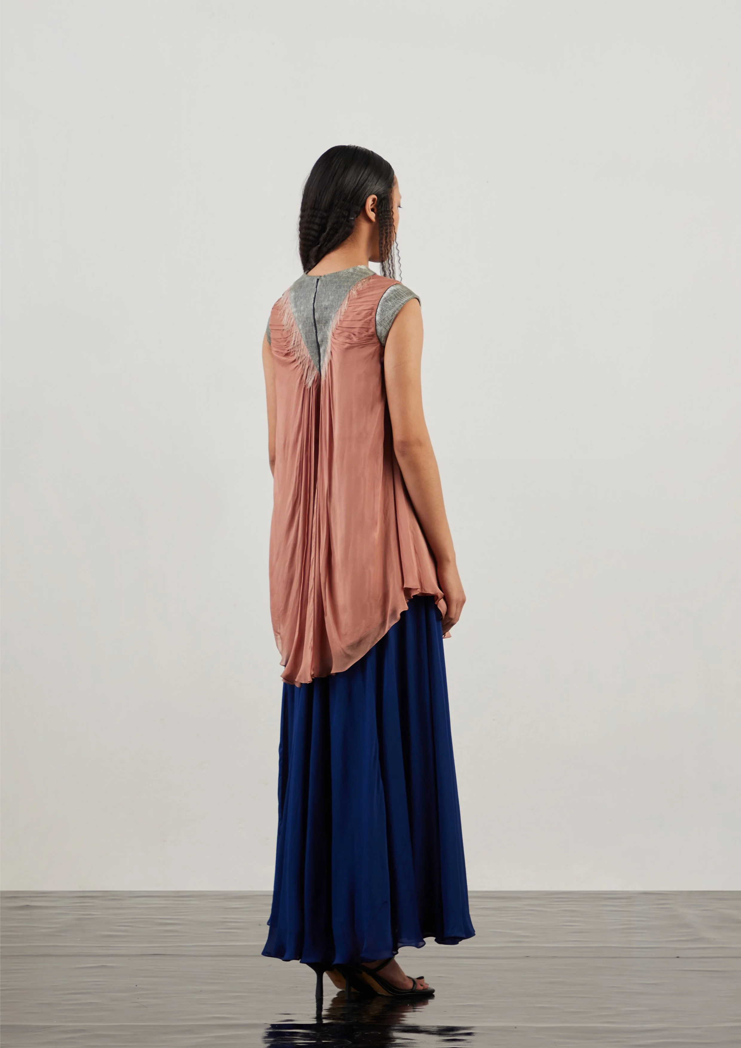 BOXY YOKE PLEATED DRESS