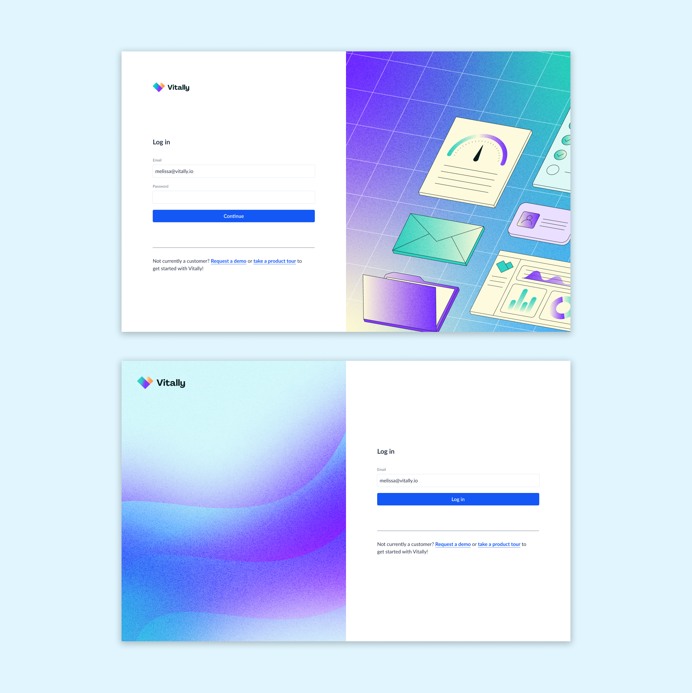 Vitally Product Log In Screens