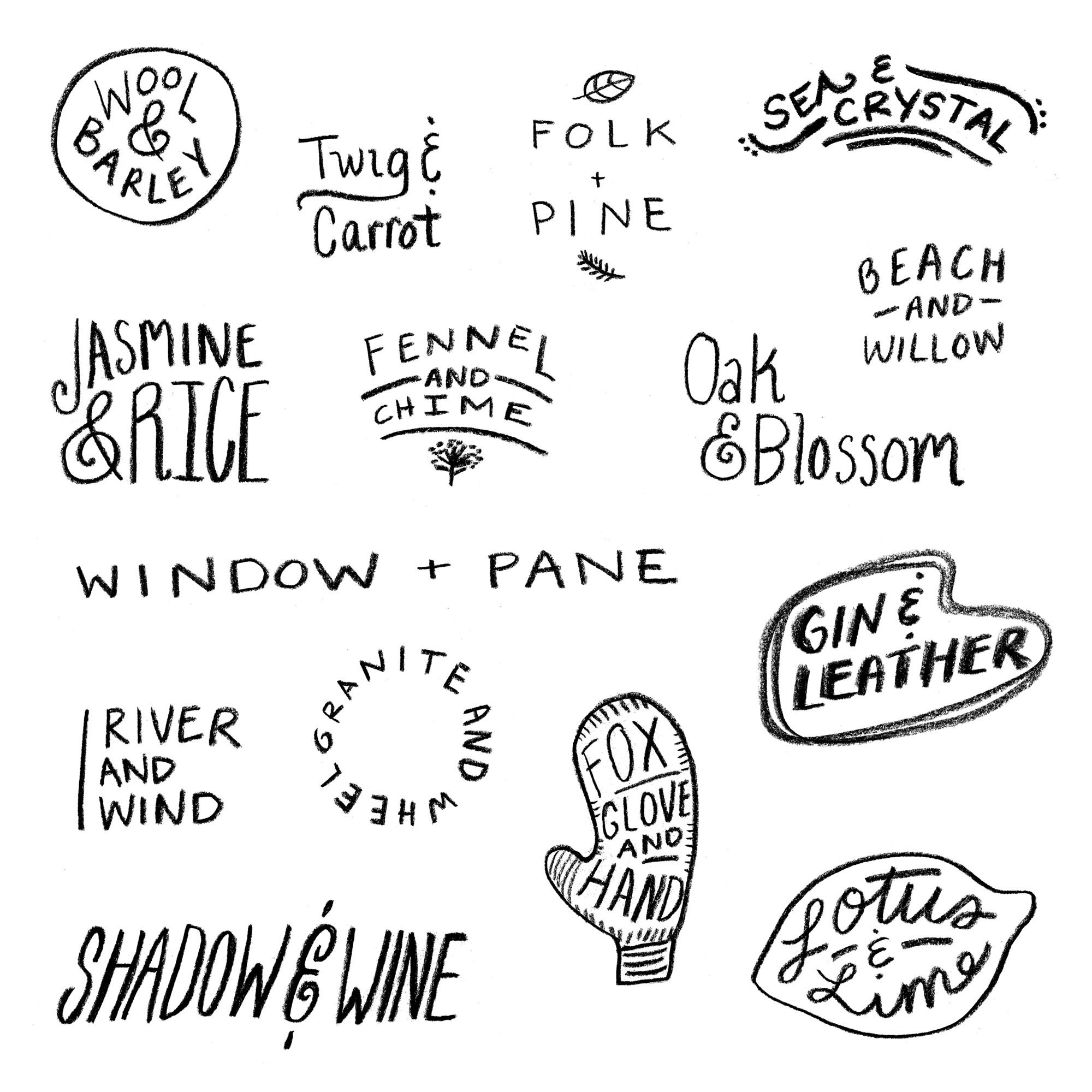 Day 92. These are some fake names and logos I made up for fake hipster/"bespoke" brands. Notice the formula works best when one of the parts is only one syllable.