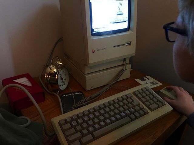Vintage computer gaming at grandpa&rsquo;s (Dark Castle) on an old Apple.