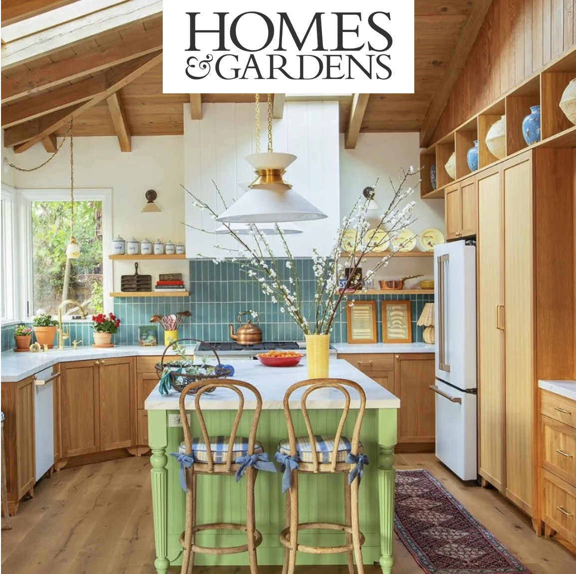 Blue Parakeet Rugs are the Final Layer to a Colorful Ranch Kitchen in Homes &amp; Gardens