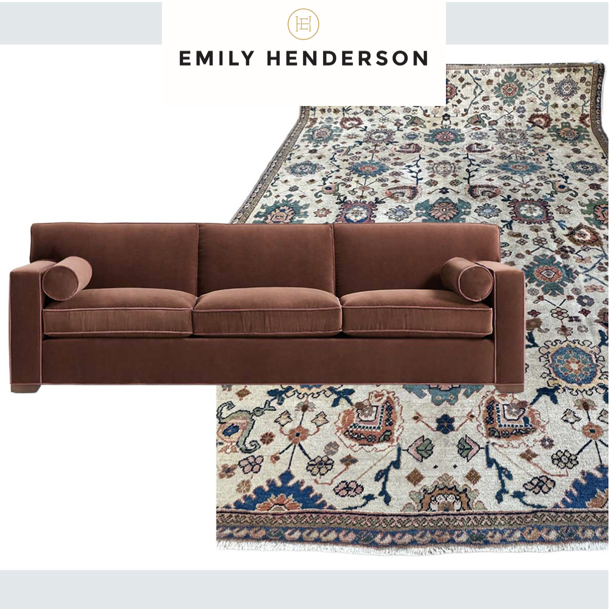 Blue Parakeet Rugs Makes the Lineup in Emily Henderson Feature on Colorful Sofa Rug Pairings