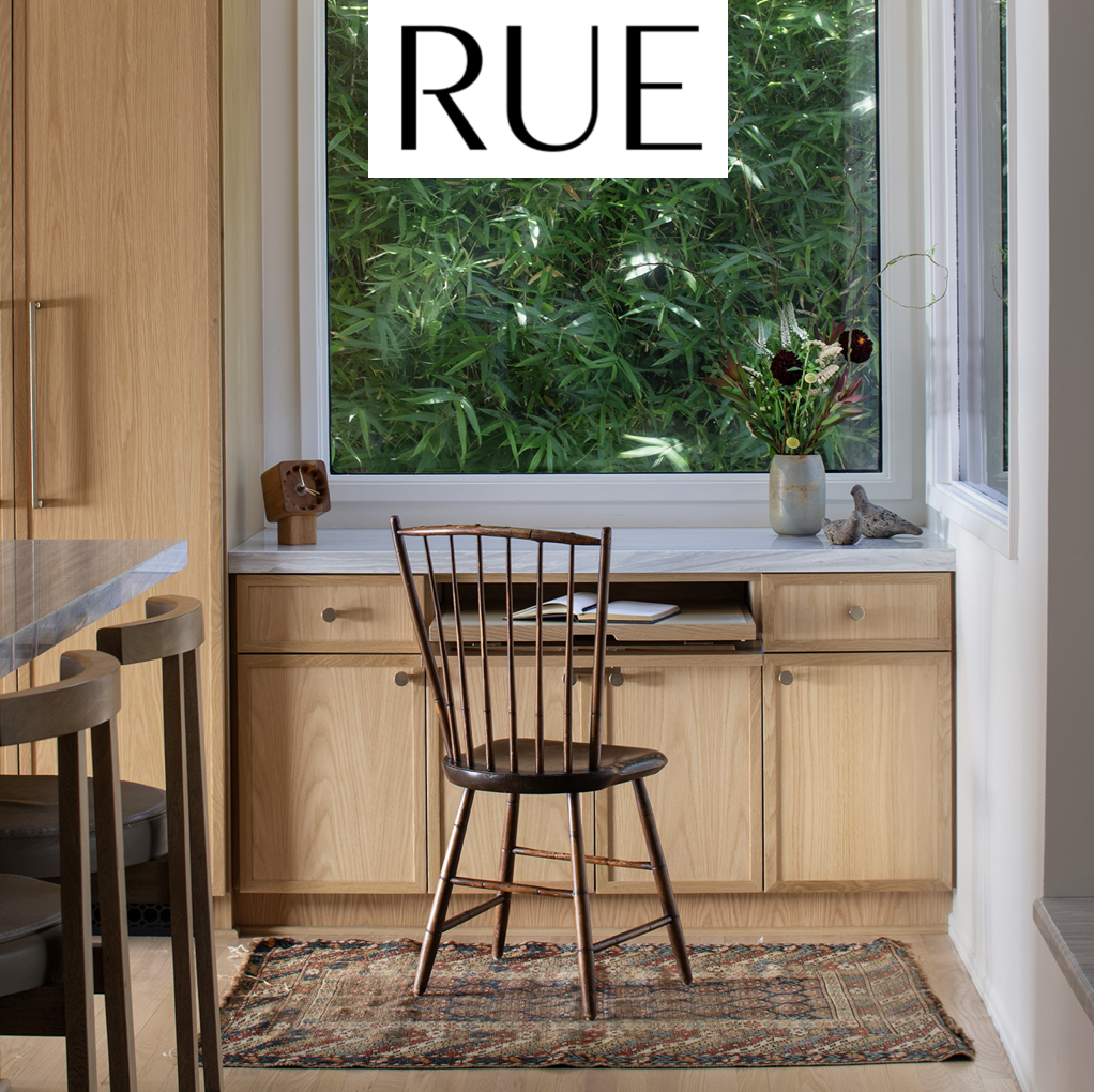 Blue Parakeet Rugs Ground a Mid-Century Home Office in RUE Magazine