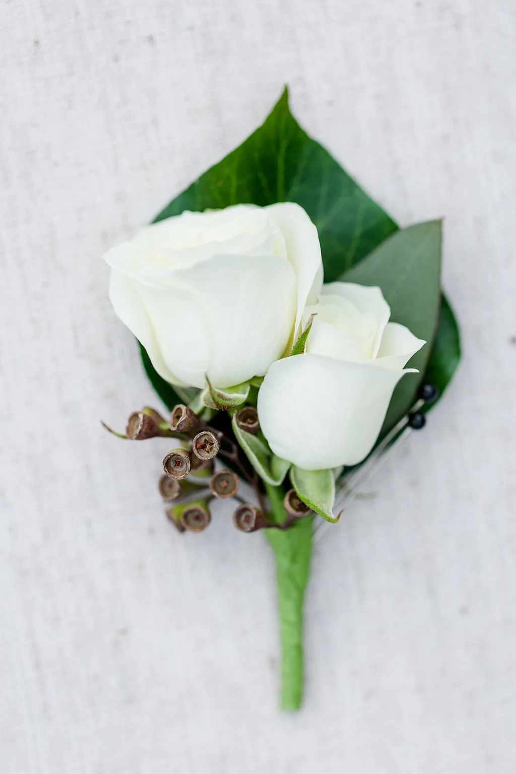 Spray rose boutonniere with a touch of greenery. Rachel E.H. Photography 