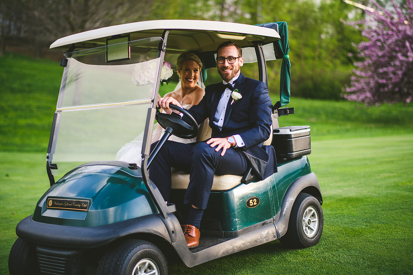  Atelier Ashley Flowers + Sam Hurd Photography + Washington Golf and Country Club + Diamond and Pearl Wedding + golf cart + country club wedding + fun wedding ideas 