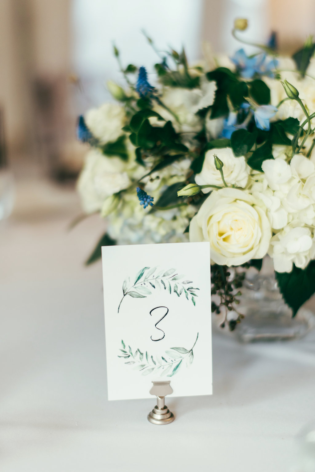  Atelier Ashley Flowers + Woodlawn + Pope Leighhey House + Anna Reynal Photography + DC Weddings + DC Florist + centerpieces + dusty blue and white flowers + dusty blue centerpiece 
