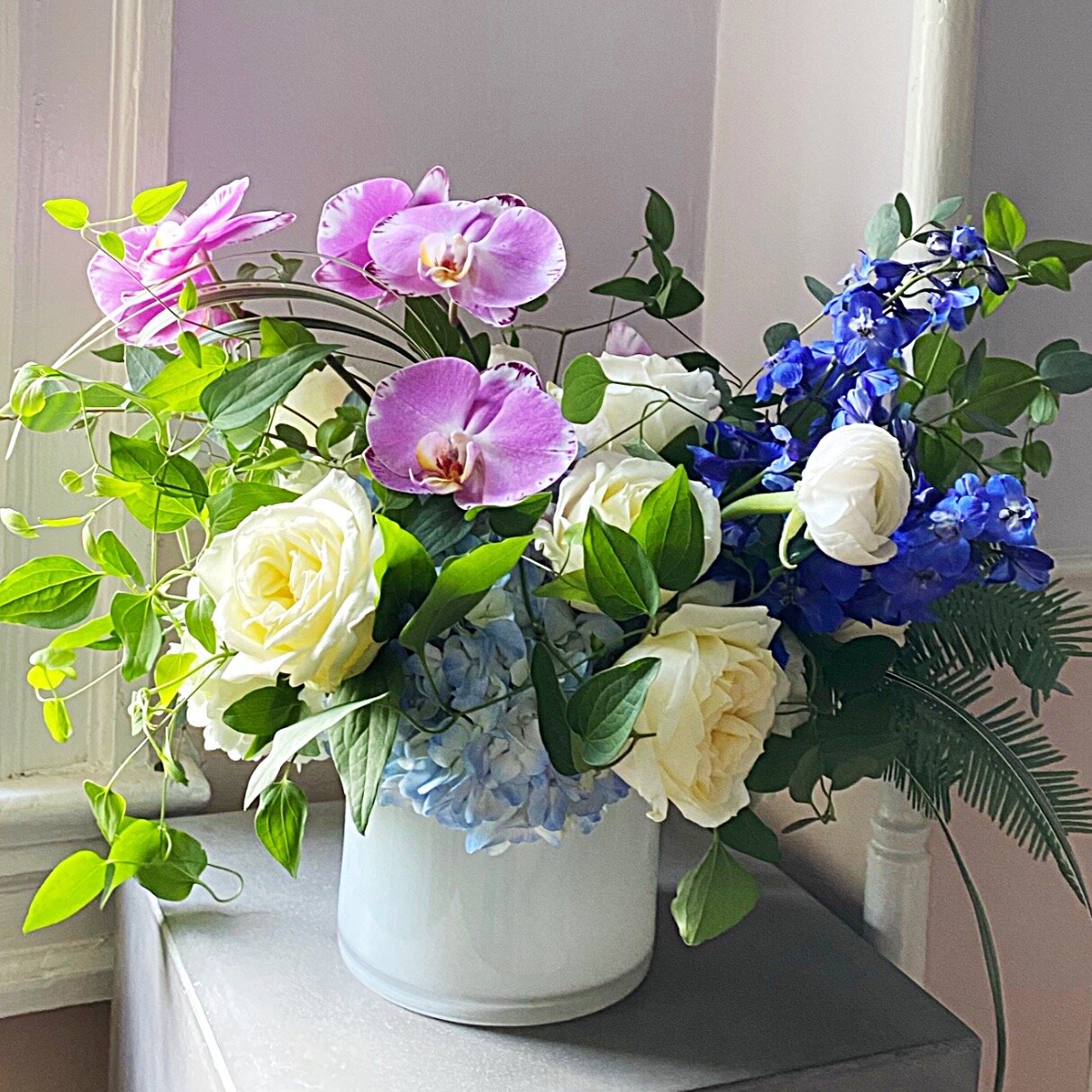 Greenery with blue and purple flowers -  Atelier Ashley Flowers