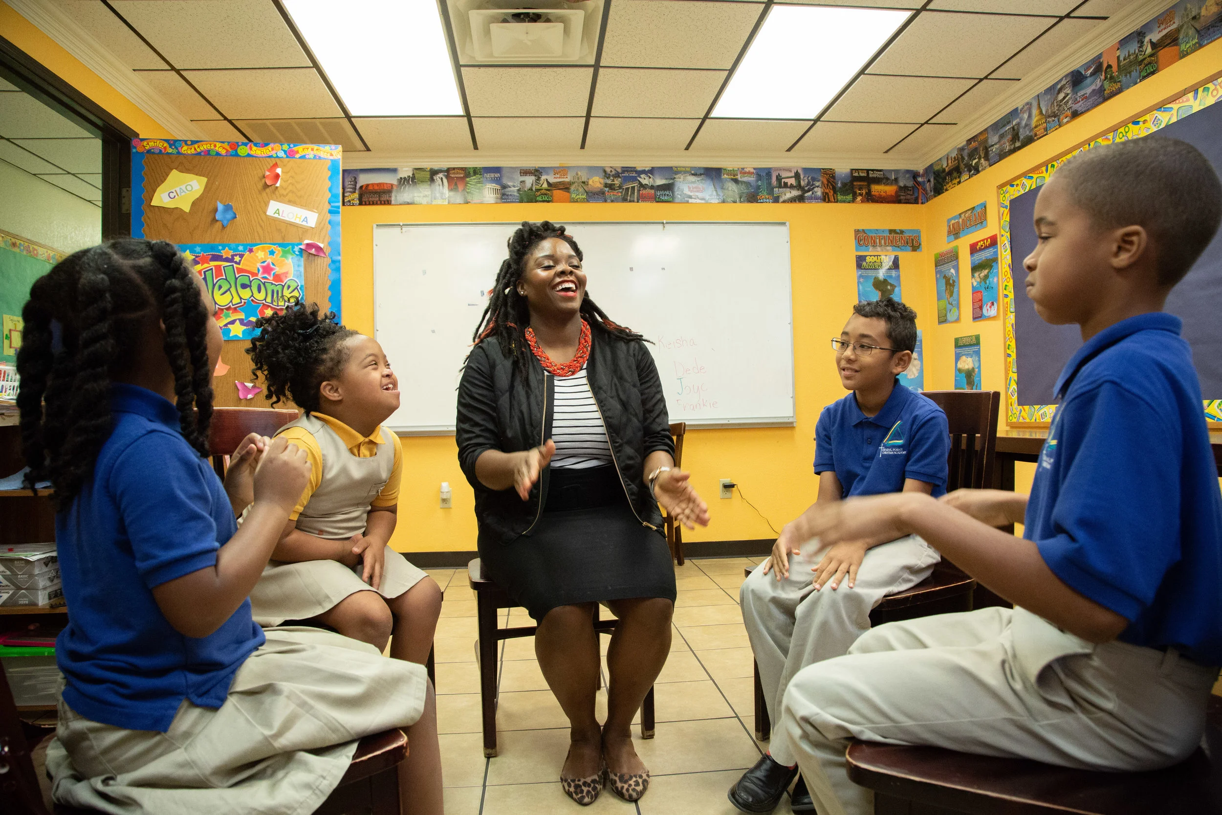 Felecia with her daughter Zoe, and three others students at Turning Point Christian Academy.