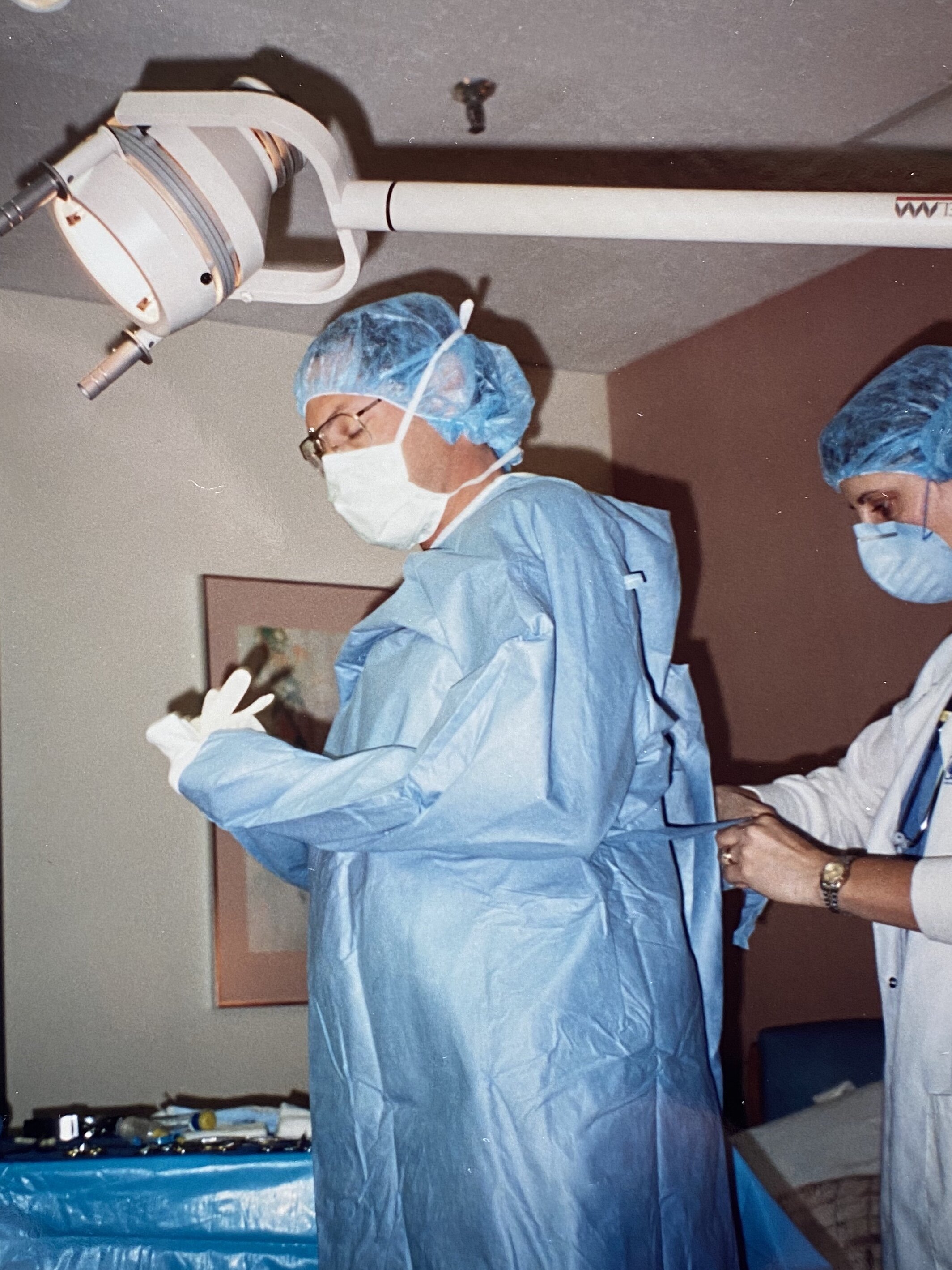 Dr. Staub preparing to deliver a big baby boy on May 7, 1991.