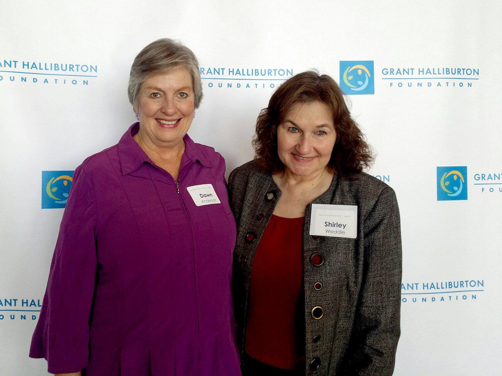 Dawn Anderson with Shirley Weddle at a Grant Halliburton Foundation event in early 2020.