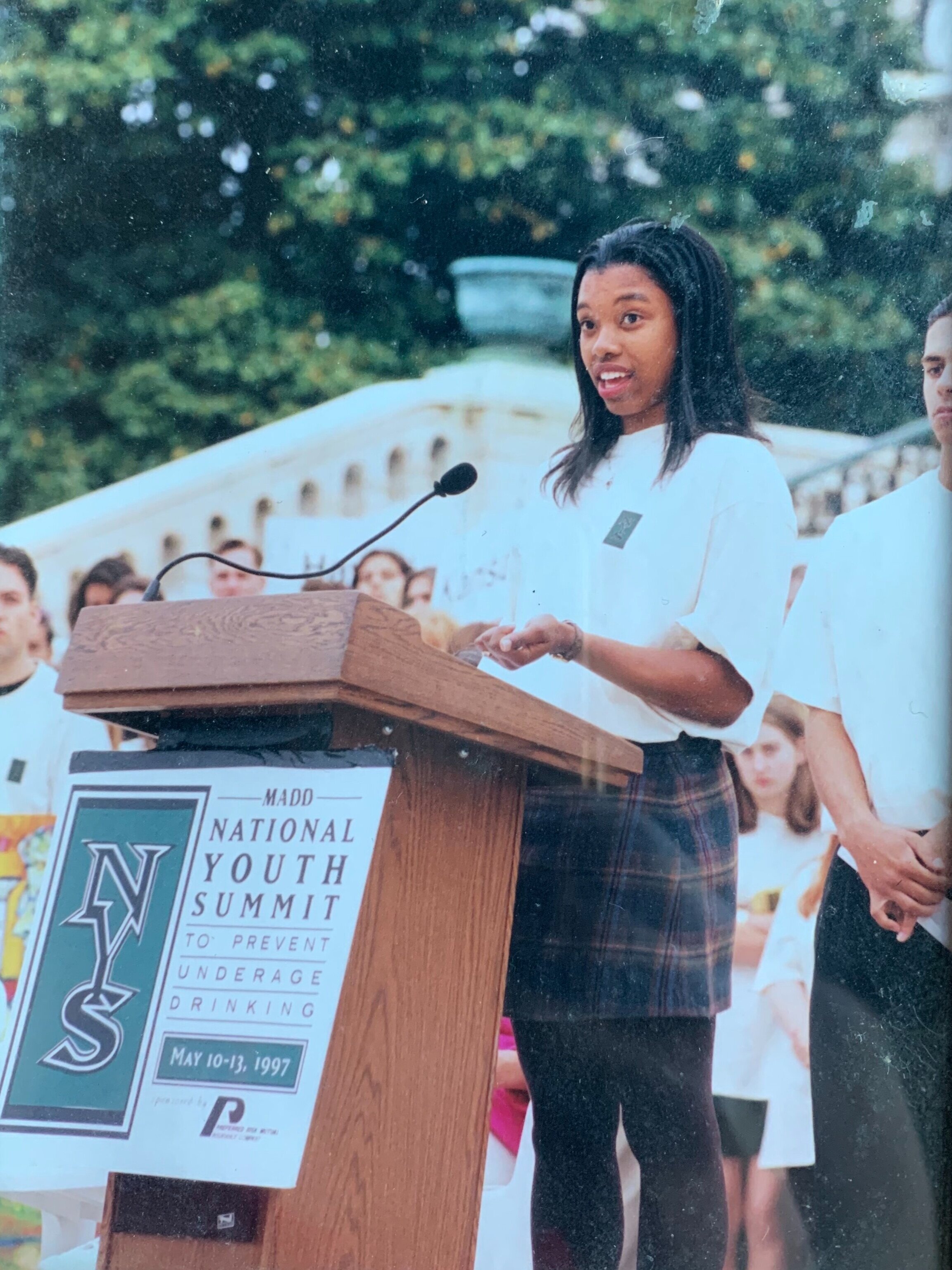 Jamila presenting her speech on the steps of the nation’s capitol during the MADD National Youth Summit in 1997.