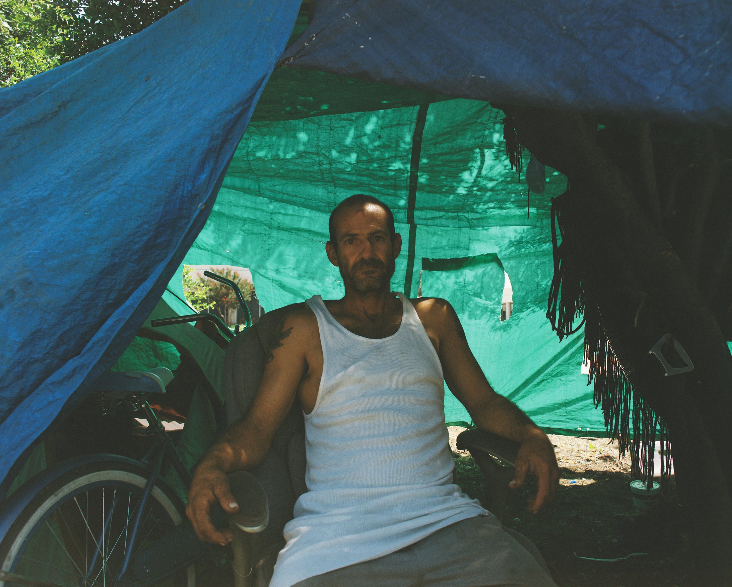  Mark, 41, lived at the Salvation Army for two years before he transitioned to the streets. His belongings were continuously stolen in the shelter so he went out into the streets. Mark doesn’t feel that the city cares about the homeless and that the 