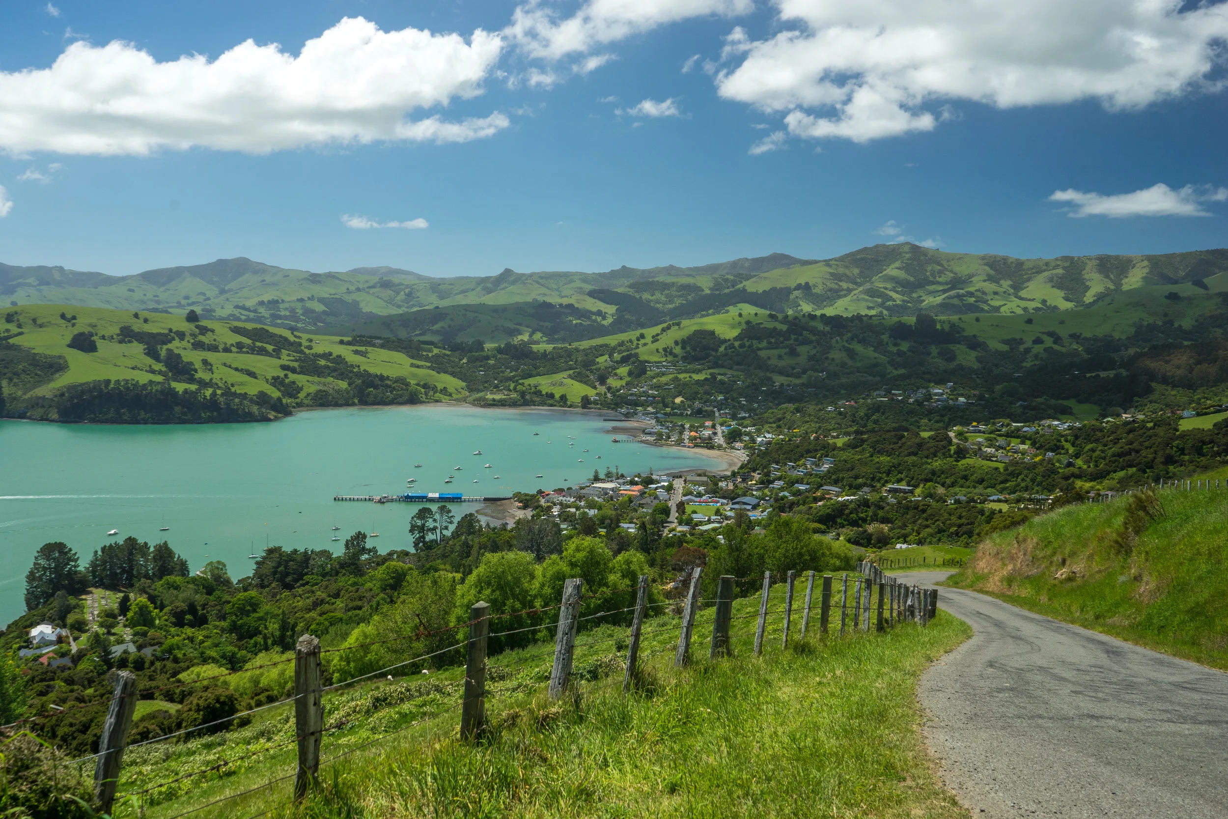 Overview of Akaroa village.