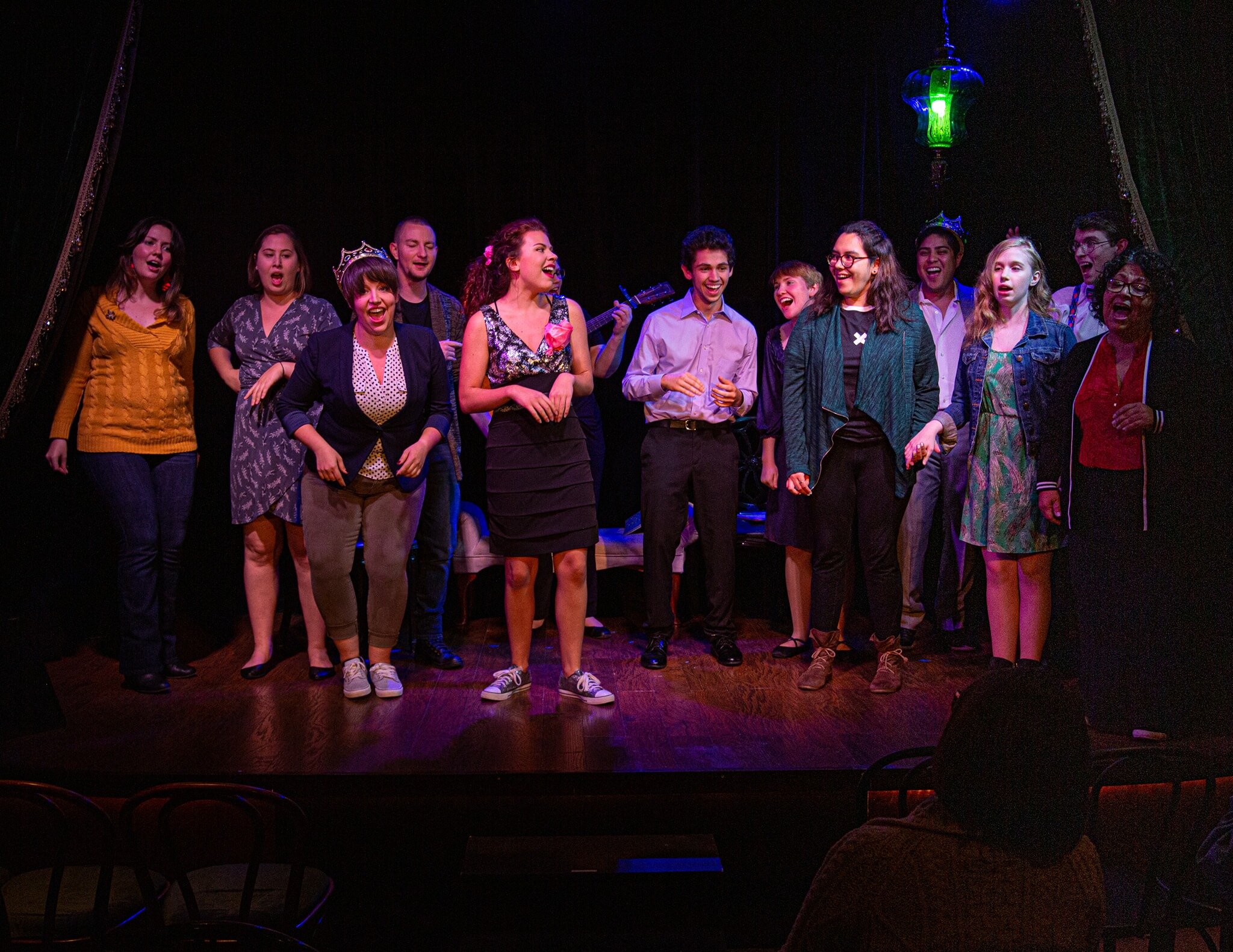 The full cast of the Coming Out Play Festival takes their bows to the chorus of "That Perfect Kiss"