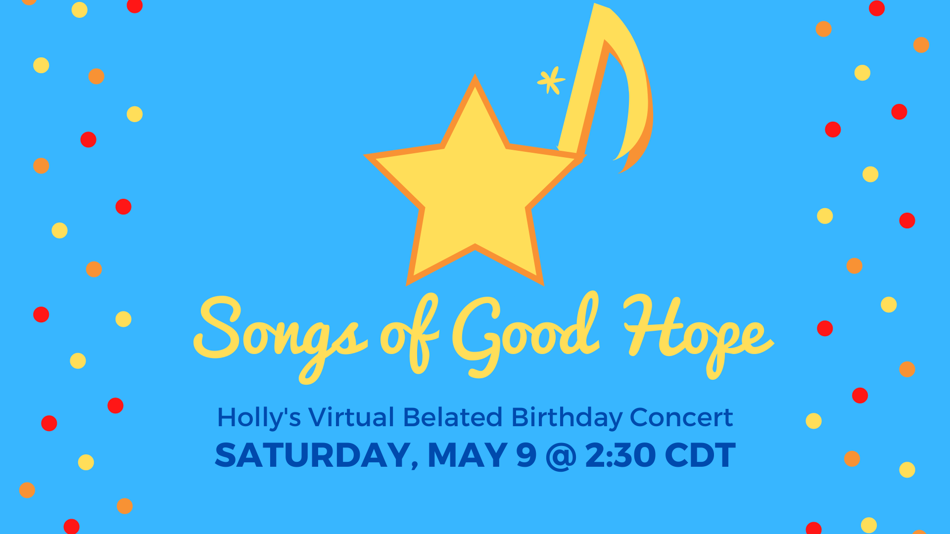 A Zoom concert to bring joy and good hope to my friends and family! Ten songs performed from my couch, featuring me on vocals, guitar, banjuitar, and foot tambourine :-).