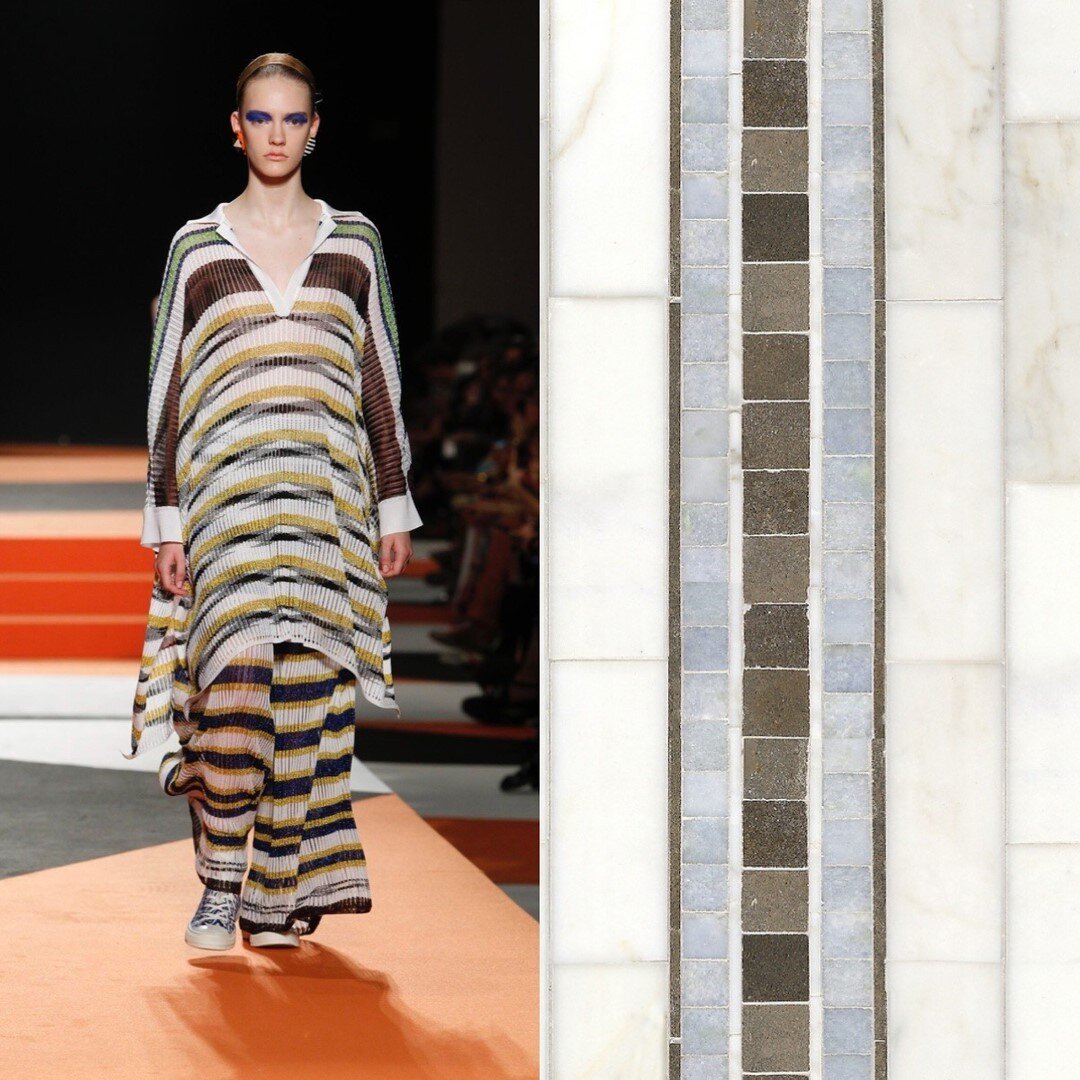 There is a strong connection between interior finishes and  what we see on the most important runways in the world. Like this stripped tile that matches harmoniously with this Spring Summer 2016 Missoni outfit. 🔝⠀⠀⠀⠀⠀⠀⠀⠀⠀
⠀⠀⠀⠀⠀⠀⠀⠀⠀
#famosatile