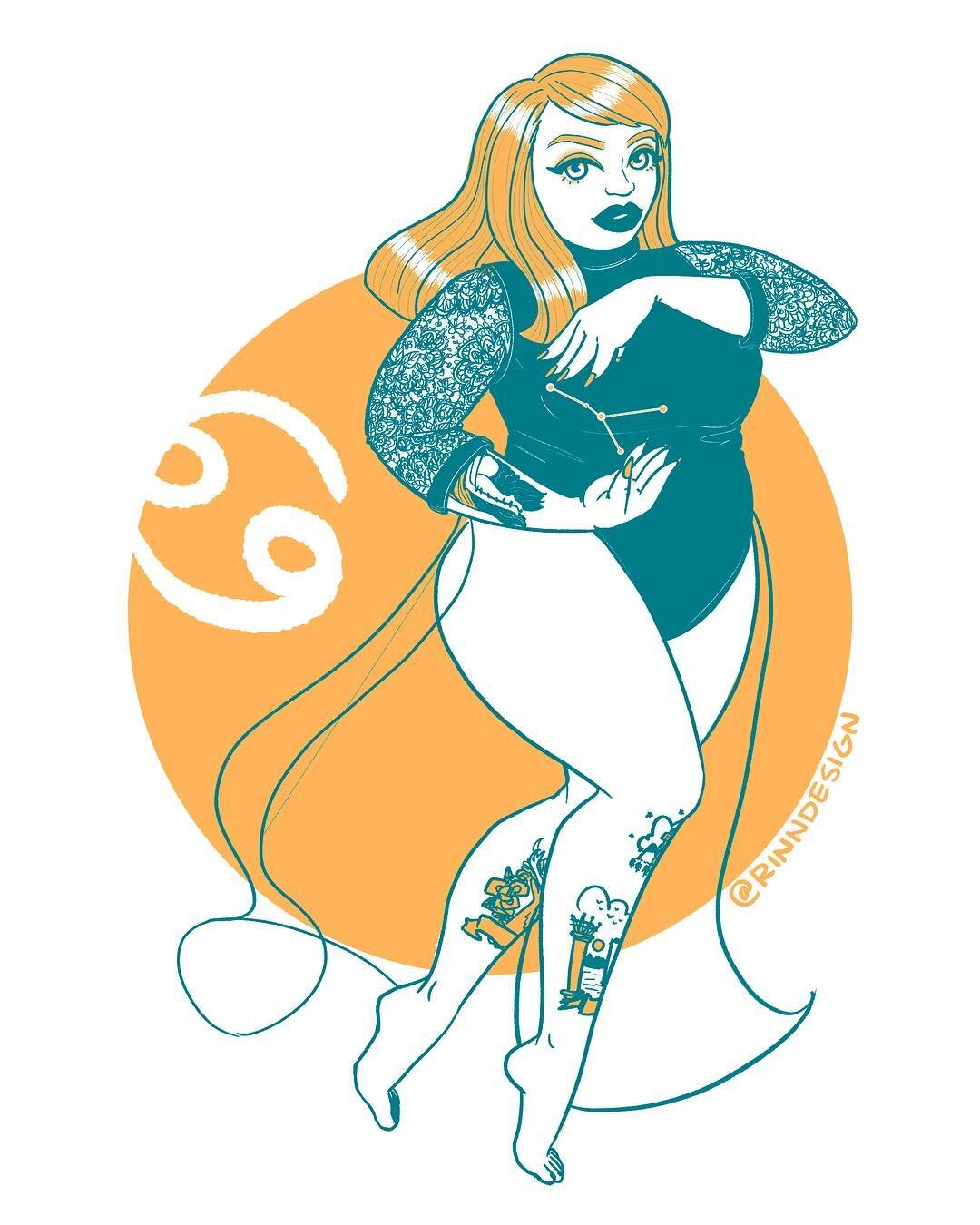 inktober | astro | cancer .
Our next water sign is Cancer, featuring the stunning @bootyqueen_ 💙
.
I wanted to bring in some cancer imagery without going &ldquo;full crab&rdquo; ... 🦀 so I posed her arms in the shape of the cancer symbol, and drew 