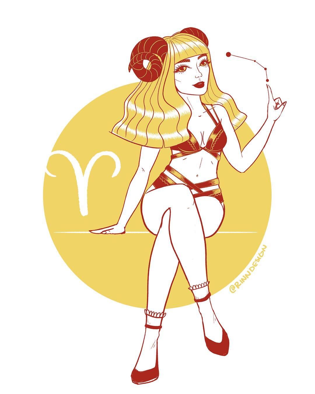 inktober | astro | Aries .
It&rsquo;s @felicia_from_mars as our last fire sign, Aries! ♈️
.
Aries are courageous, daring, spontaneous, and optimistic. I wanted to tie together the fire signs with details in their lingerie/outfits, so I chose bold, st