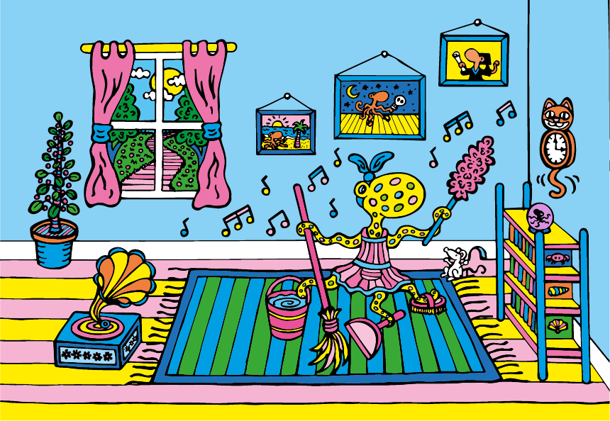 Nigel the octopus spring cleaning - animal illustration by The Nifty Illustrator.png