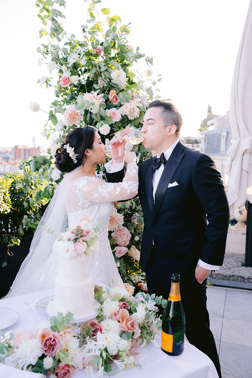  Close up of Linda's Full bridal dark hair updo for her destination Paris Wedding. 