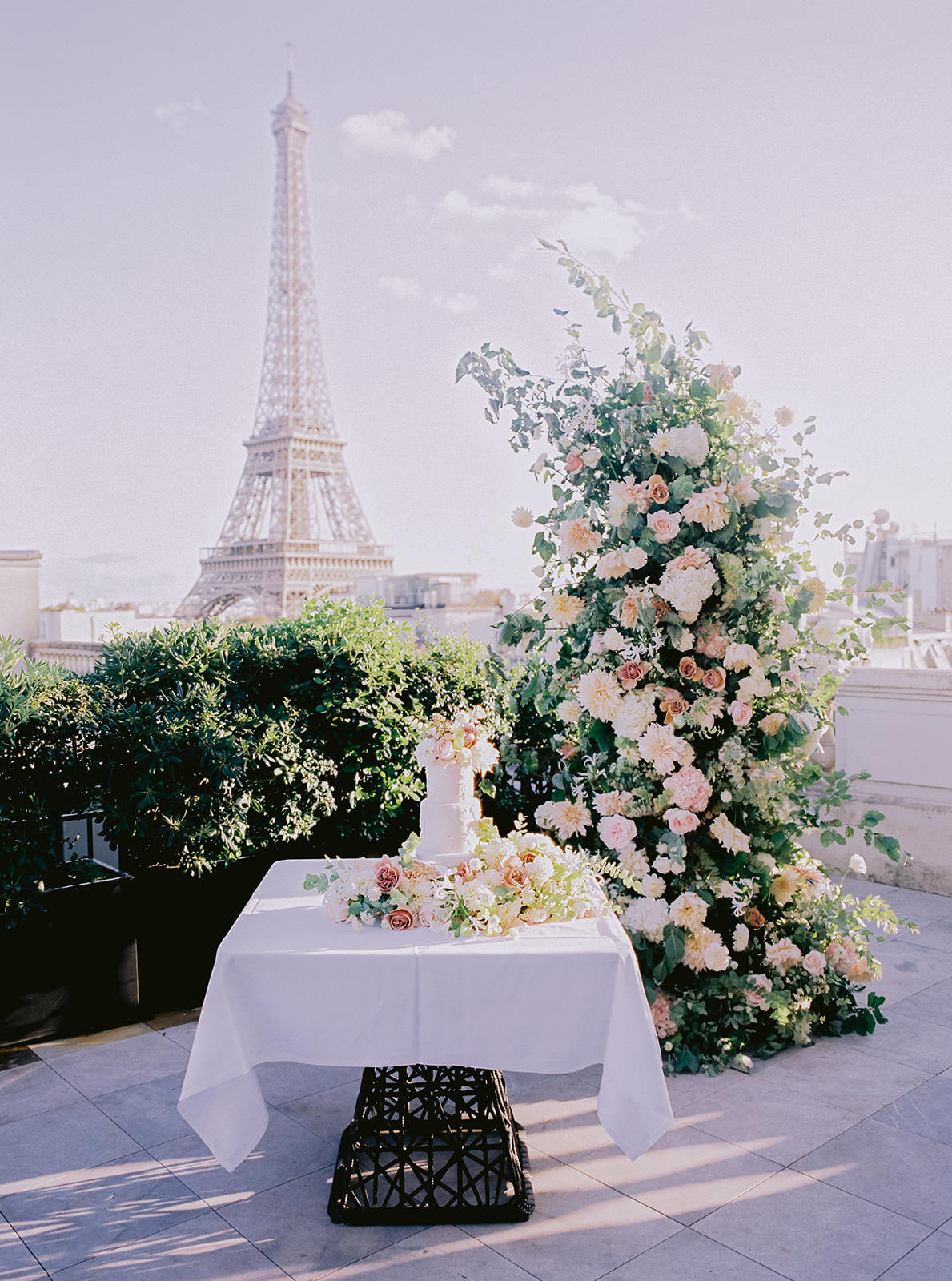  Wedding cake and Floral installation for Linda and Gary's destination Eiffel Tower wedding. 