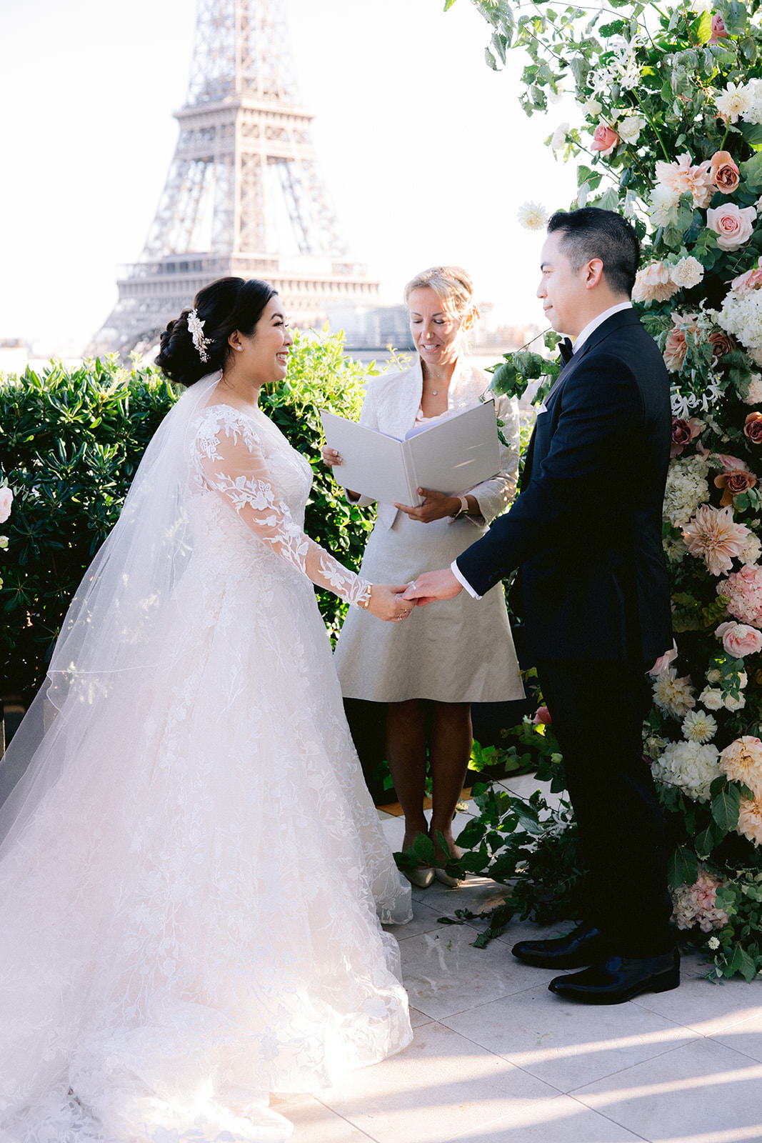  Linda &amp; Gary's rooftop wedding ceremony at the Shangri-La, overlooking the Paris Skyline and Eiffel Tower, October 2019. 