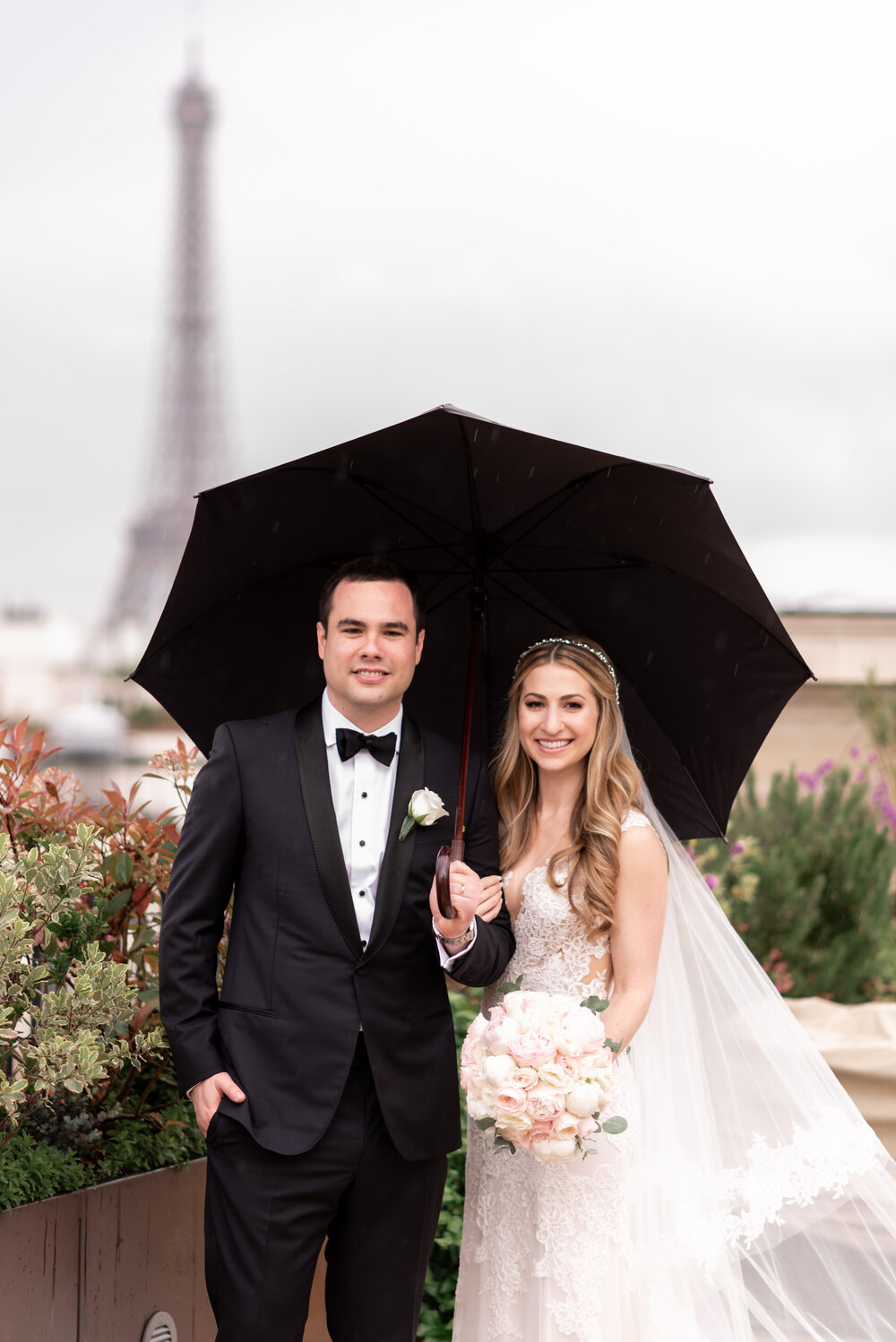 Eiffel Tower portrait, Paris Destination Wedding at the Peninsula Hotel - Bridal hairstyle + makeup, by Onorina Jomir Beauty