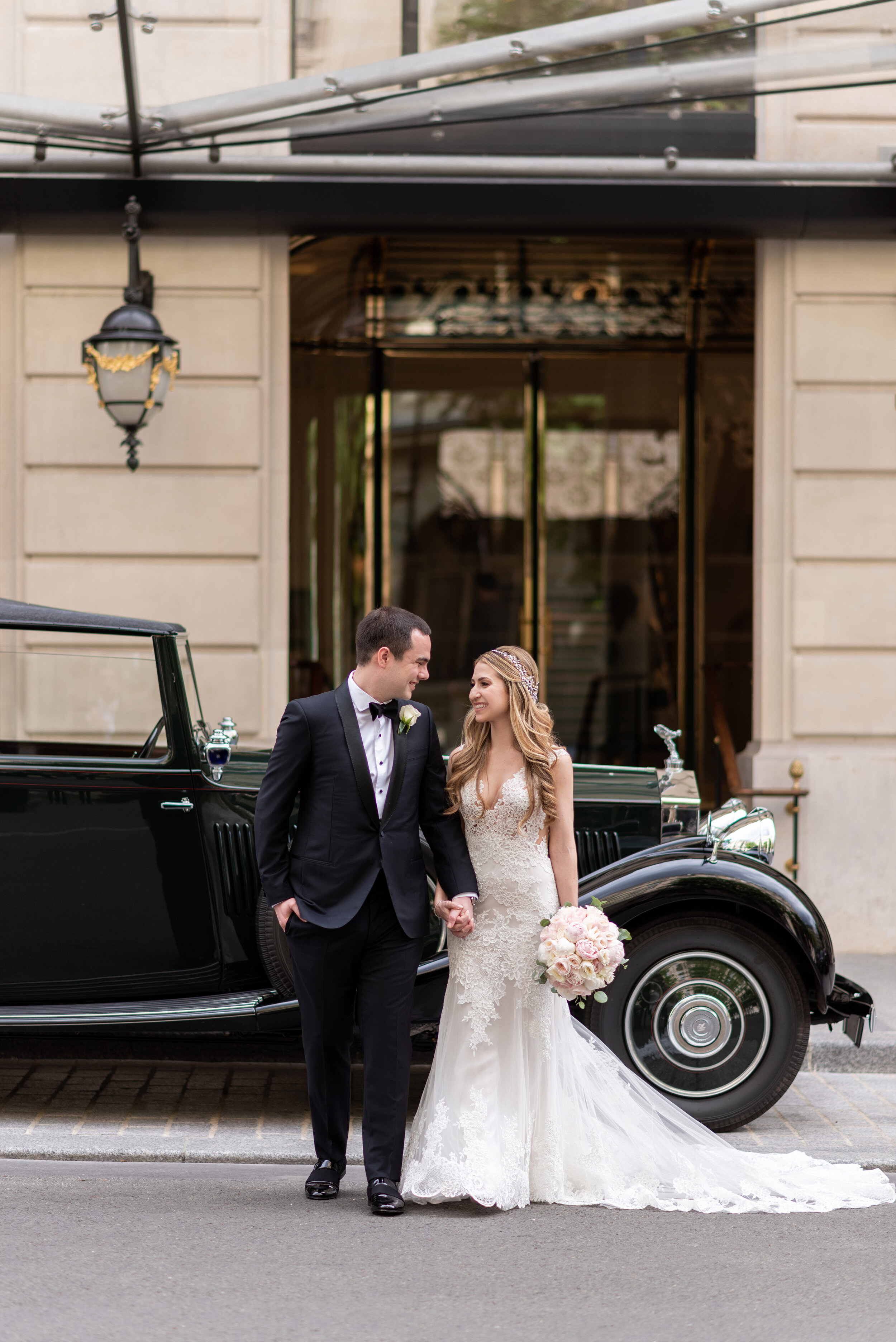 Rolls Royce, Paris Destination Wedding at the Peninsula Hotel - Bridal hairstyle + makeup, by Onorina Jomir Beauty