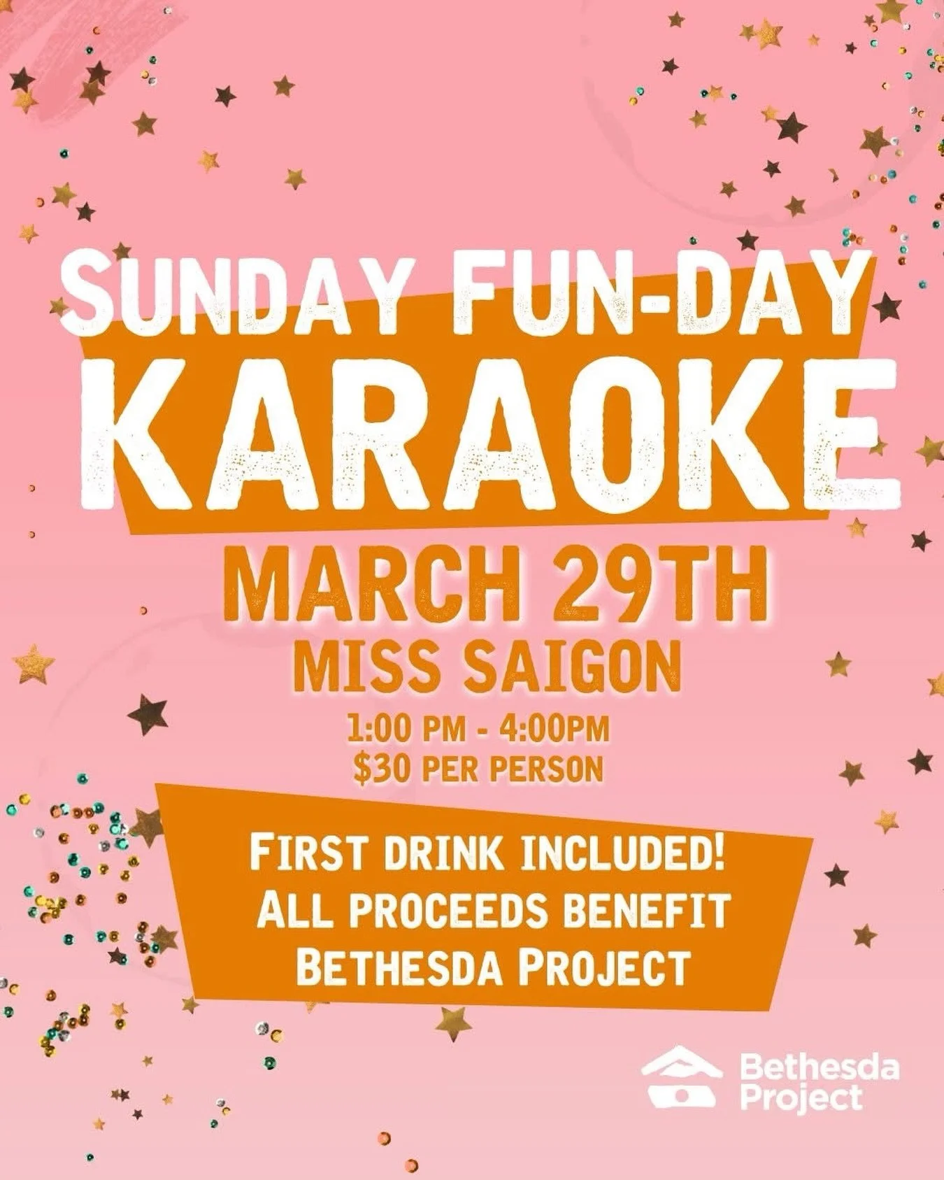 Prepare your pipes for Karaoke with Bethesda Project&rsquo;s Young Professional Advisory Board! Join us at @misssaigonphilly for Karaoke on Sunday, March 29th, from 1-4 pm! $30 includes karaoke and your first drink, all proceeds benefit Bethesda Proj