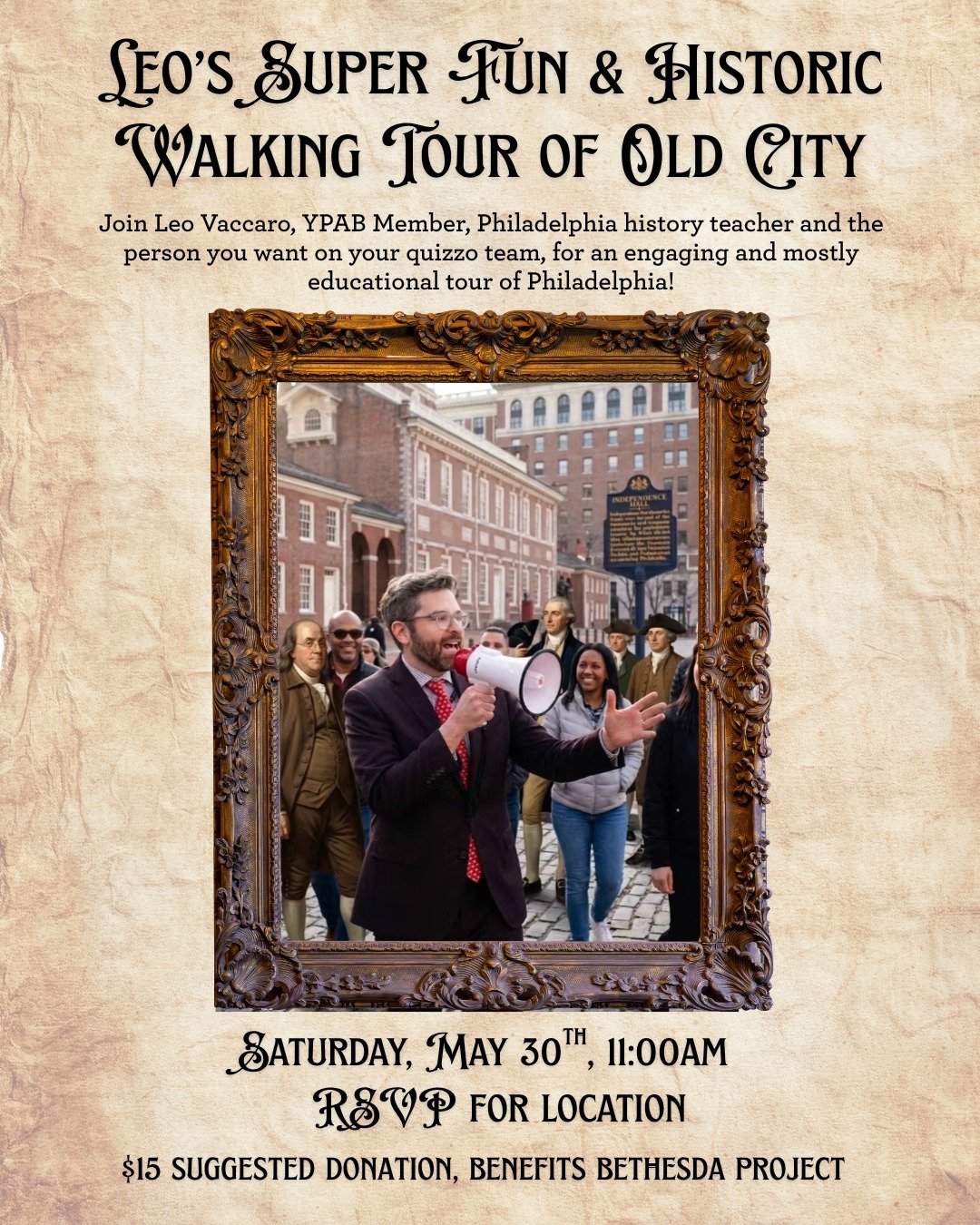 Do you like Philadelphia history? Tired of the same old walking tours? Then join Leo Vaccaro, YPAB Member, Philadelphia history teacher, and the person you want on your quizzo team, for an engaging and mostly educational tour of Philadelphia! Visit t
