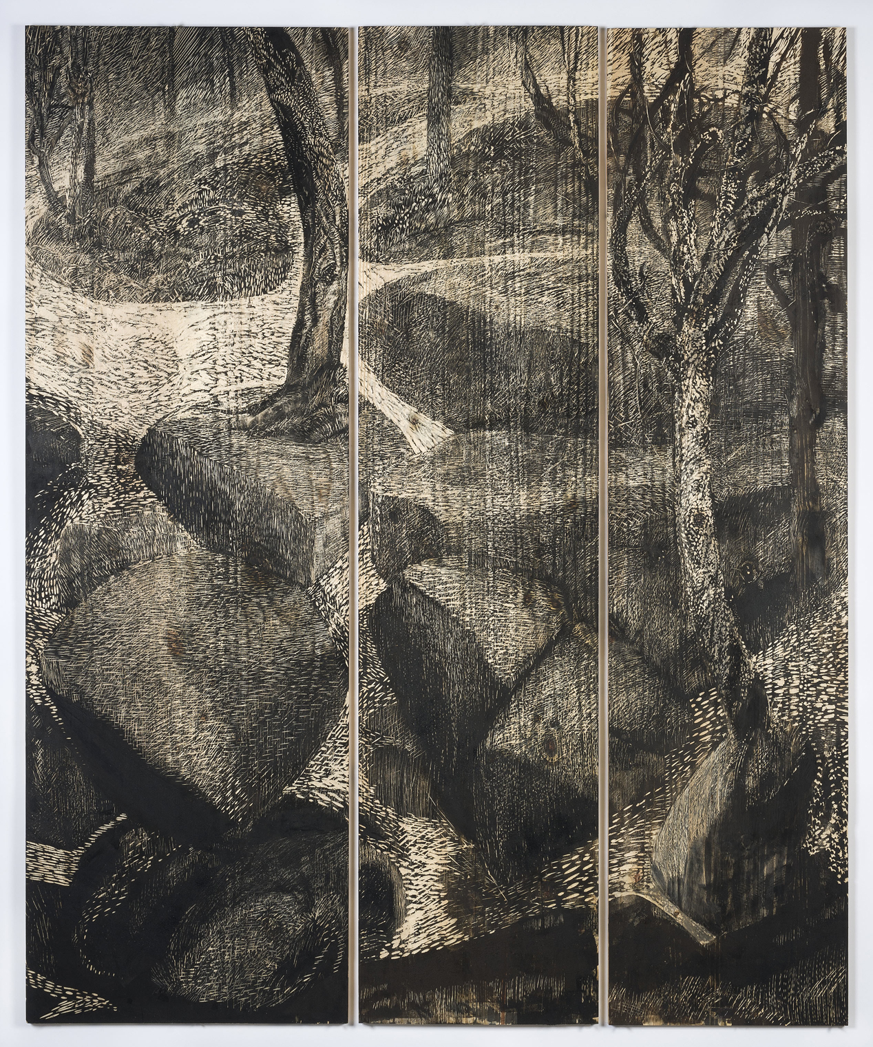   Midnight Glory , 2012, inked and carved wood panels, 74 x 60 inches 