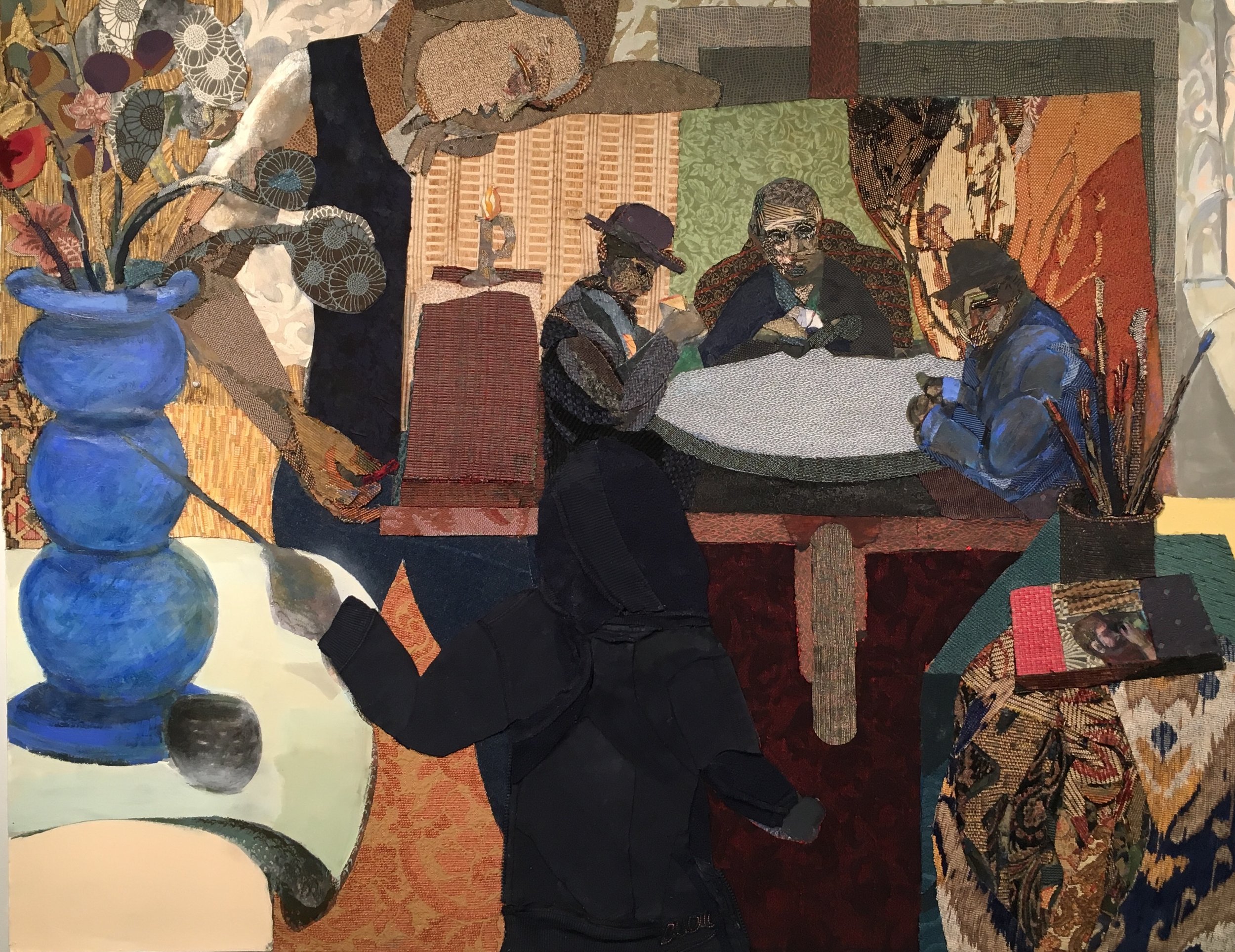 Homage to Bearden and Cezanne (Generations) , 2016, mixed media on panel, 49 x 60.25 x 2.75 inches