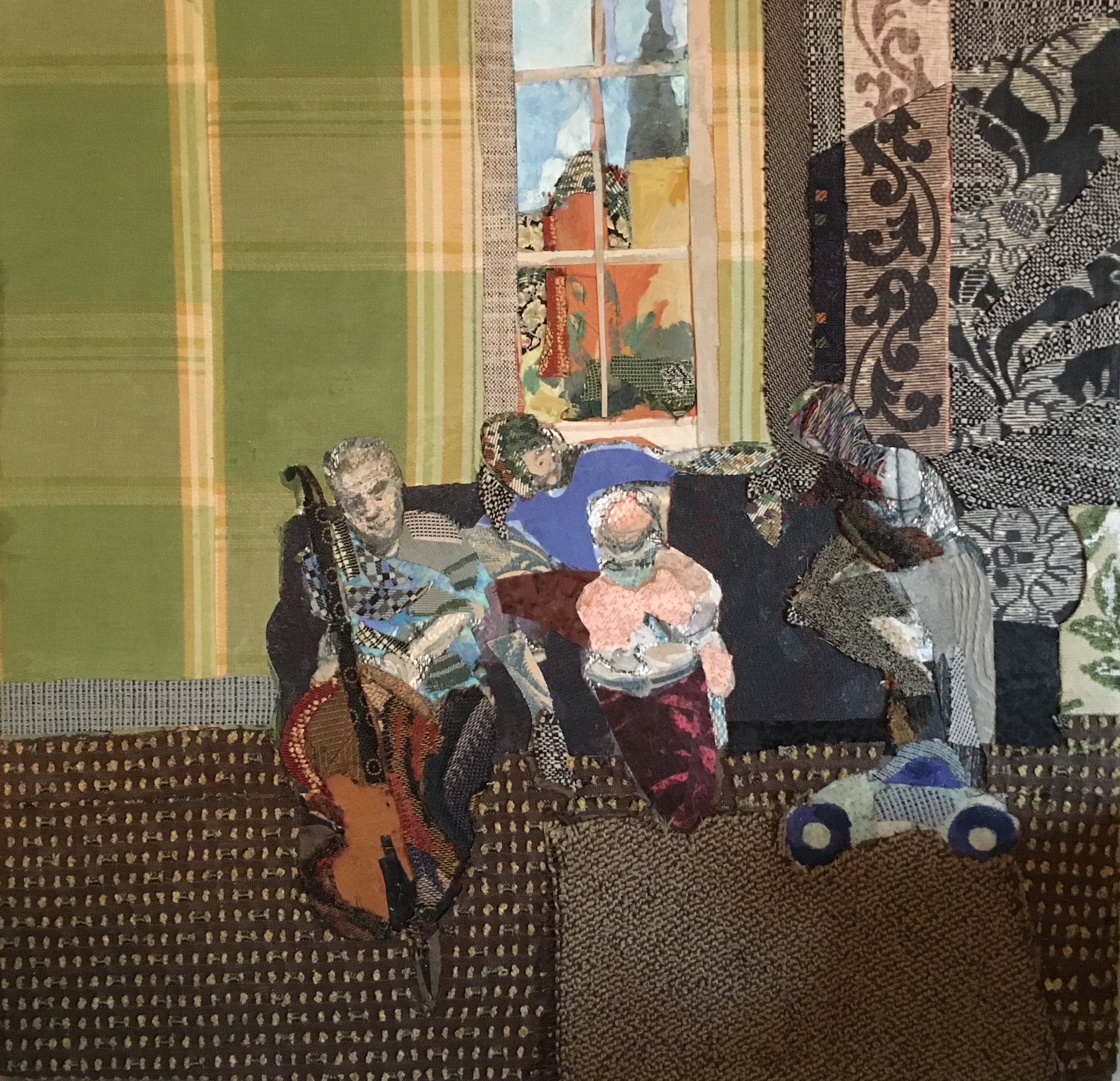   Homage to Vuillard (Family Group) , 2016, mixed media on canvas, 19 x 19.5 x 2.5 inches 