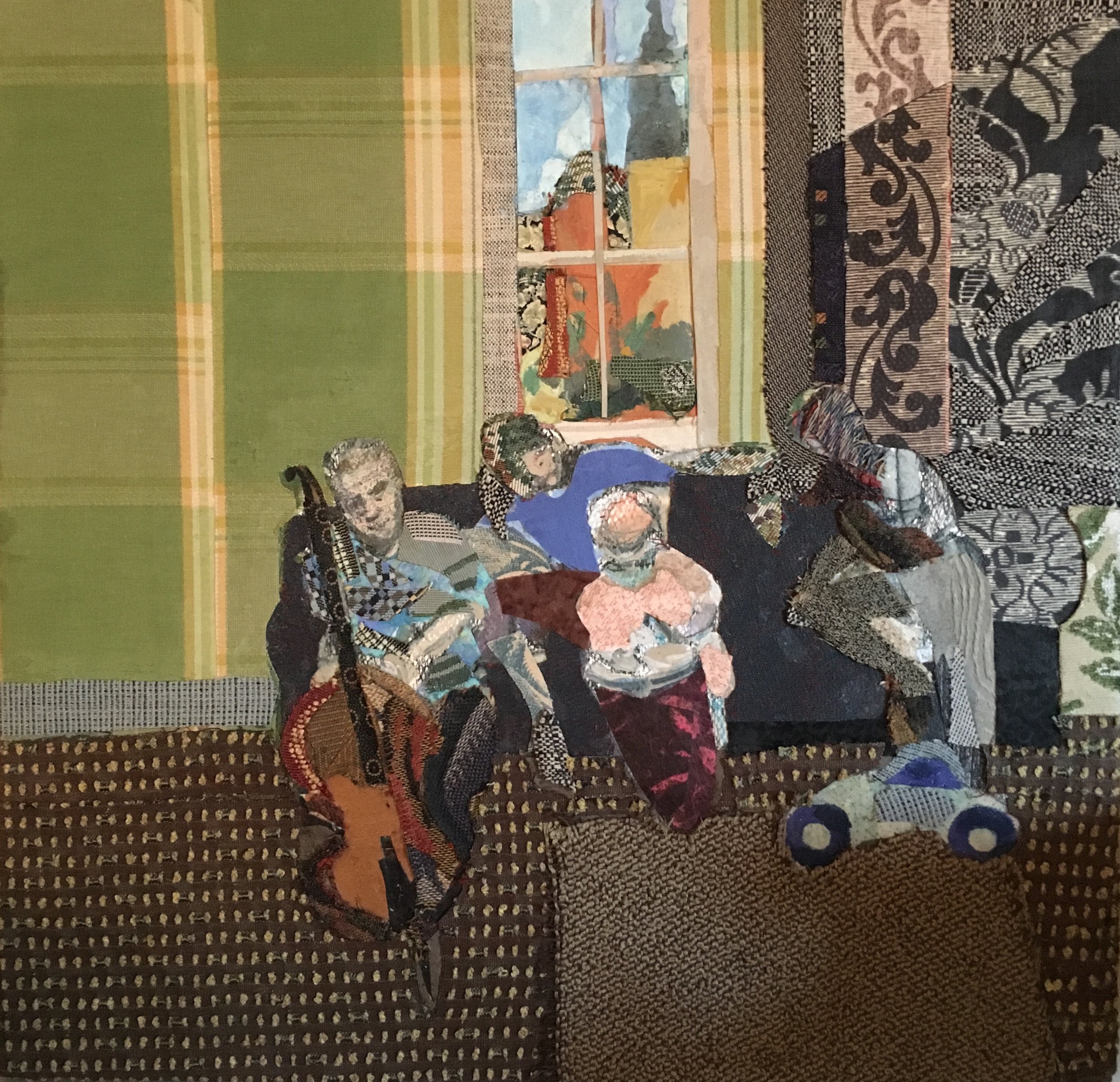 Homage to Vuillard (Family Group) , 2016, mixed media on canvas, 19 x 19.5 x 2.5 inches
