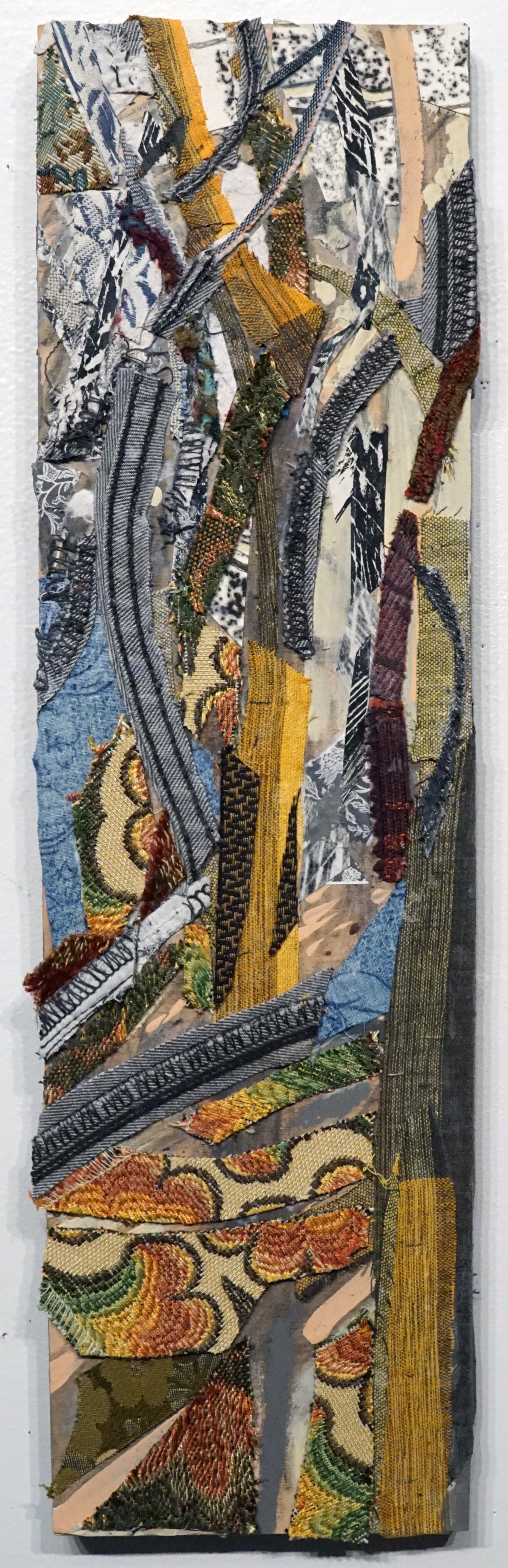   Piney Refuge , 2020, mixed media on wood panel, 19 x 5 1/2 inches 