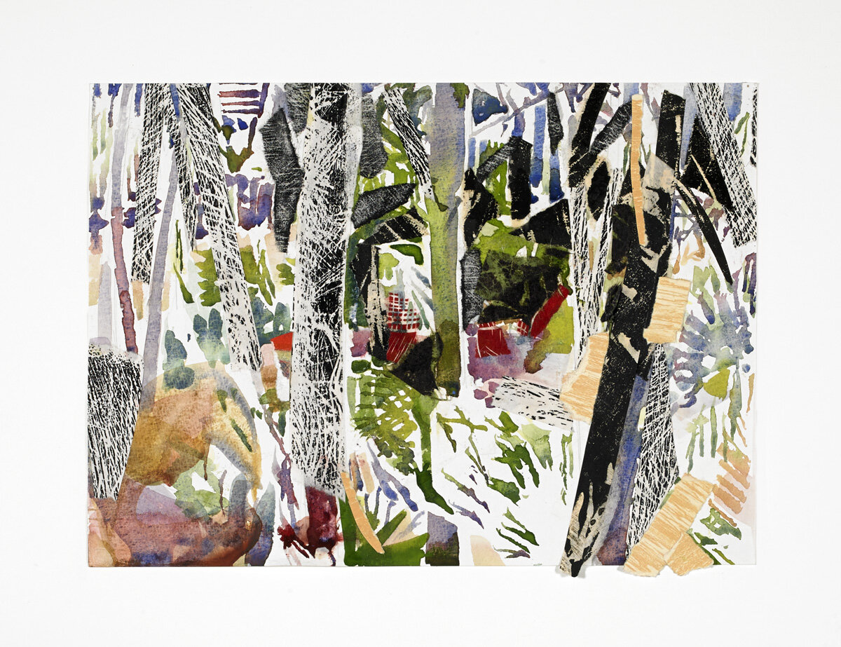   Piney Woods , 2012, mixed media and watercolor on paper, 9 3/4 x 13 inches 
